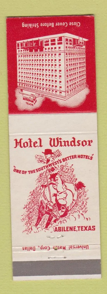 Matchbook Cover - Hotel Windsor Abilene TX