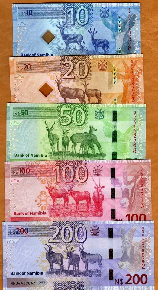 NAMIBIA: complete Banknotes Set 2025 NEW P-NEW UNC New HYBRID Design, features