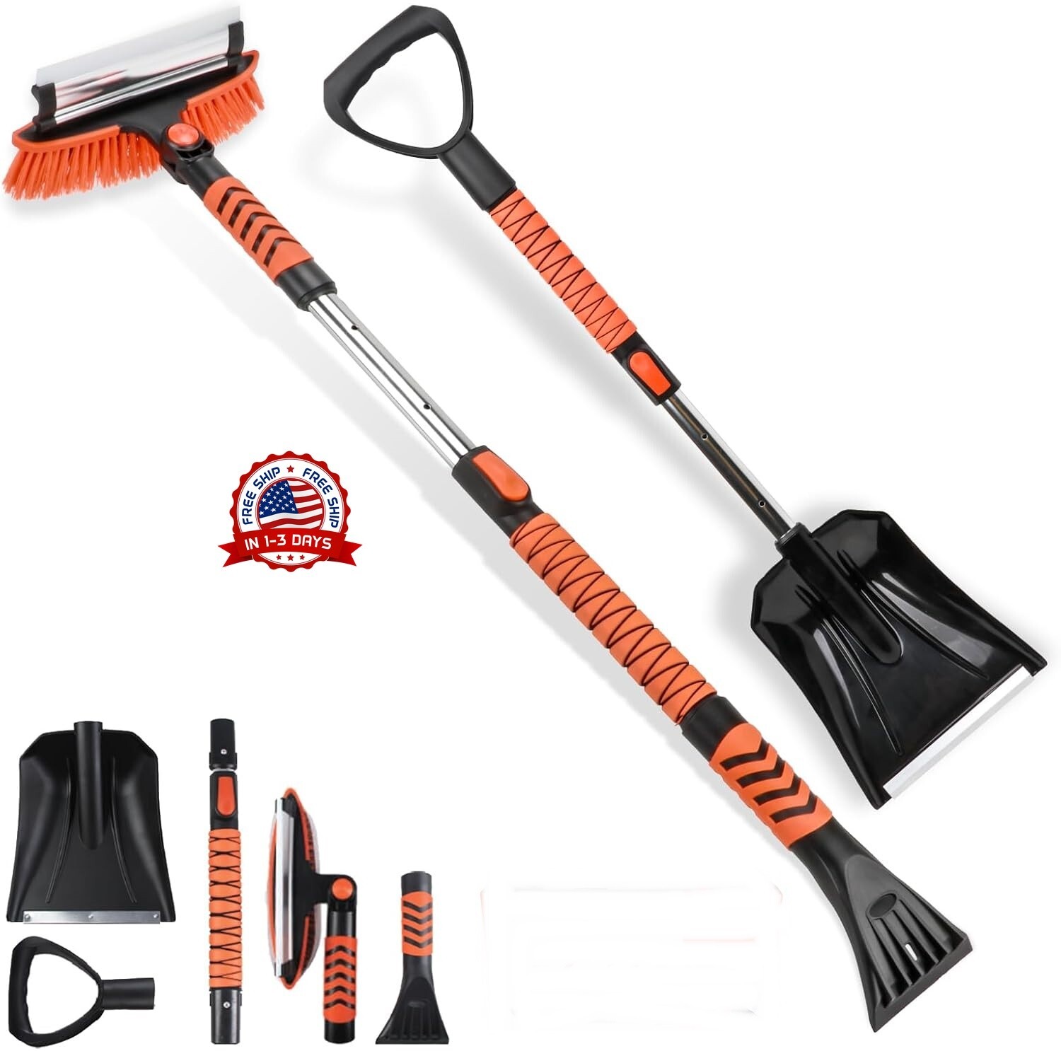 Raspador de hielo y cepillo para nieve extensible Pala para nieve de emergencia