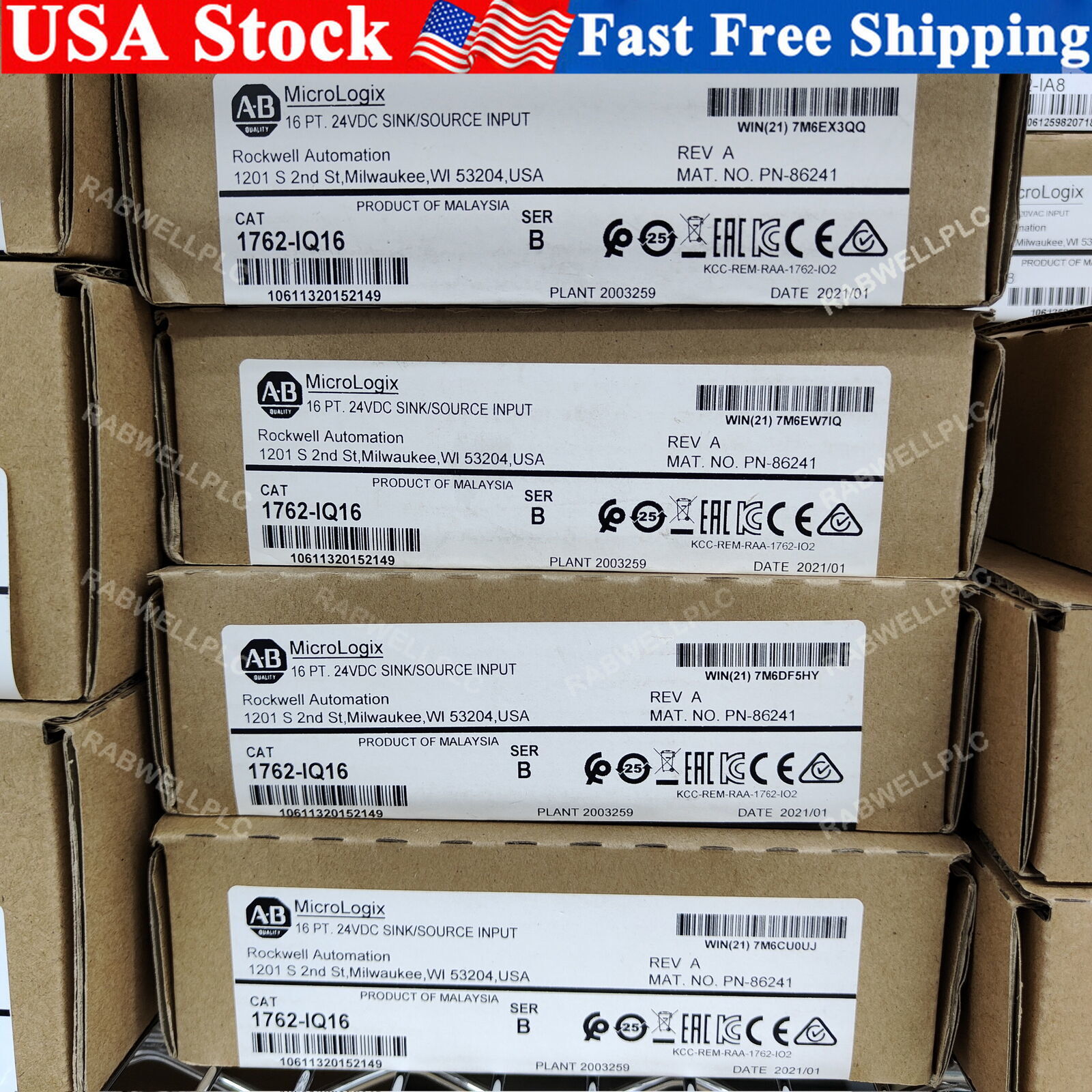 New Factory Sealed AB 1762-IQ16 SER B MicroLogix 24VDC Input Module 1762IQ16