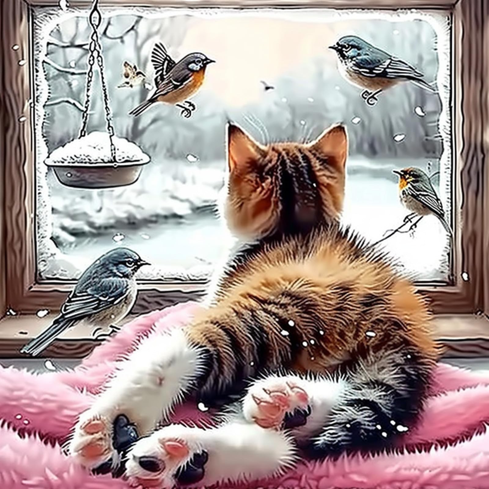SENQAO Cat Diamond Art Kits for Adult, Christmas Painting 30*30, cat