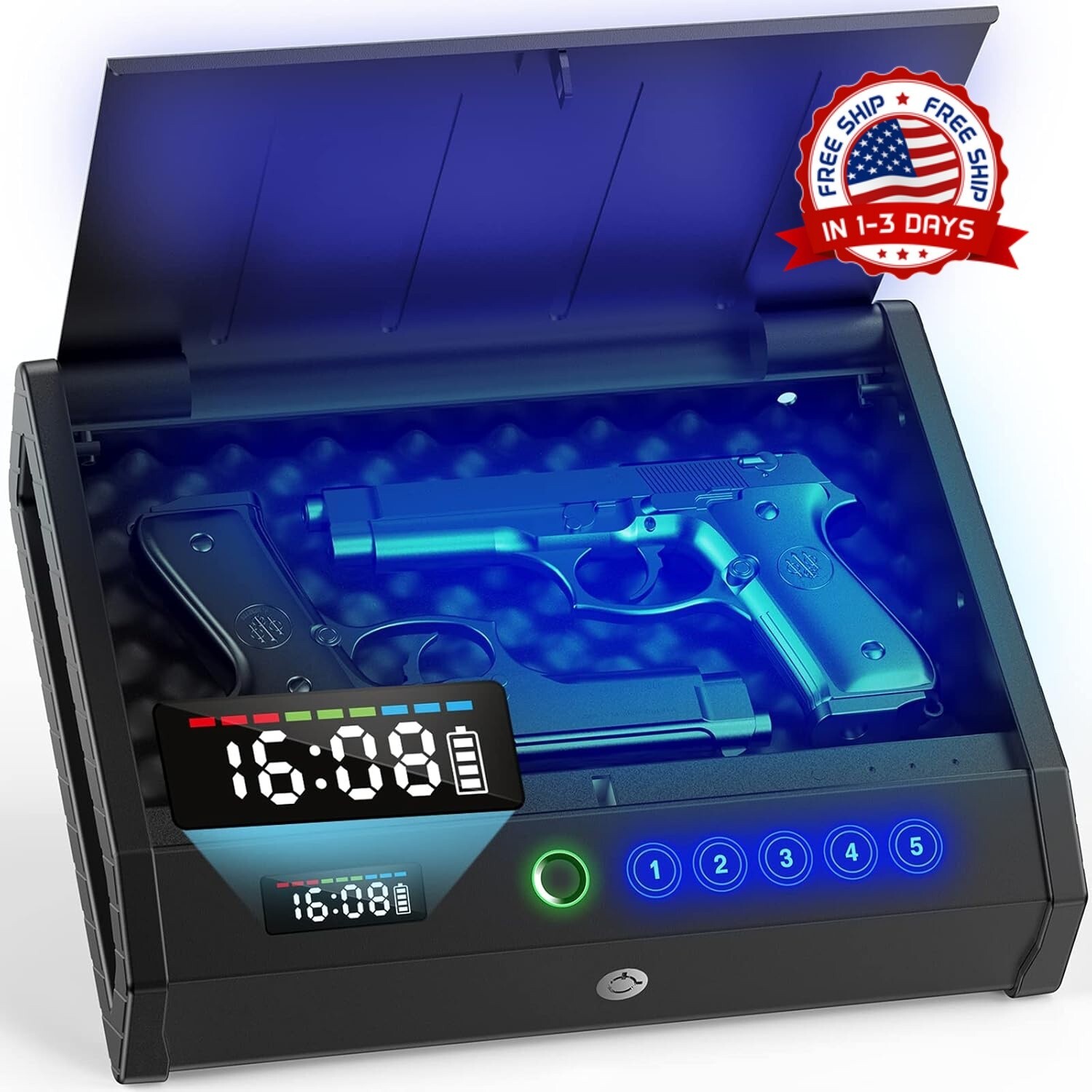 Caja fuerte para armas, caja fuerte biométrica para pistolas con pantalla LCD