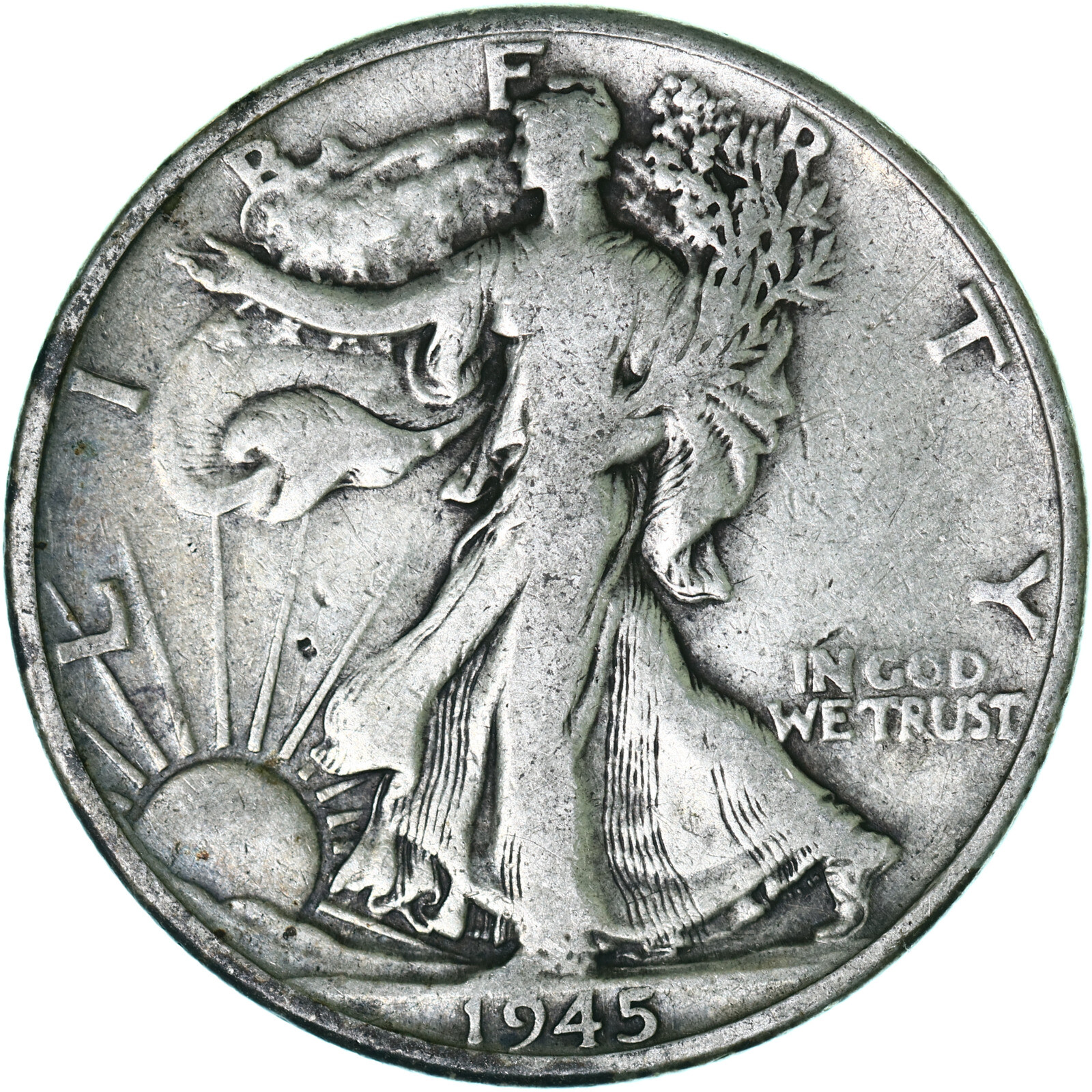1945 (P) Walking Liberty Half Dollar 90% Silver Fine FN