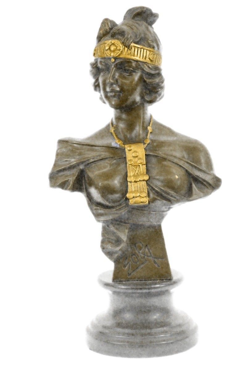 Art Nouveau Gold Patina Two Tone Beautiful Woman Bronze Sculpture Statue Artwork