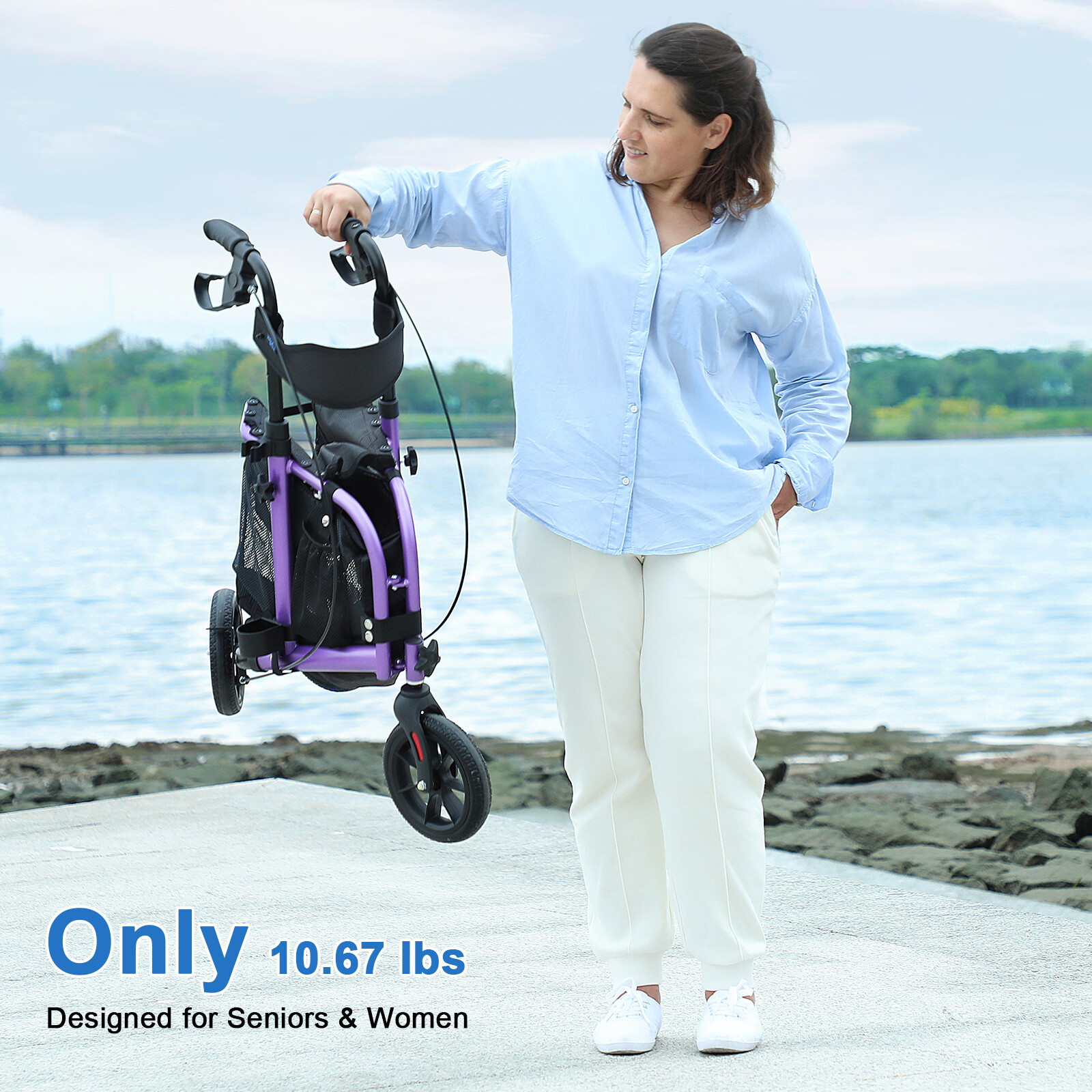 Rollator Walker Aluminum 3 Wheel with Seat Foldable Lightweight 10.7lbs Aluminum