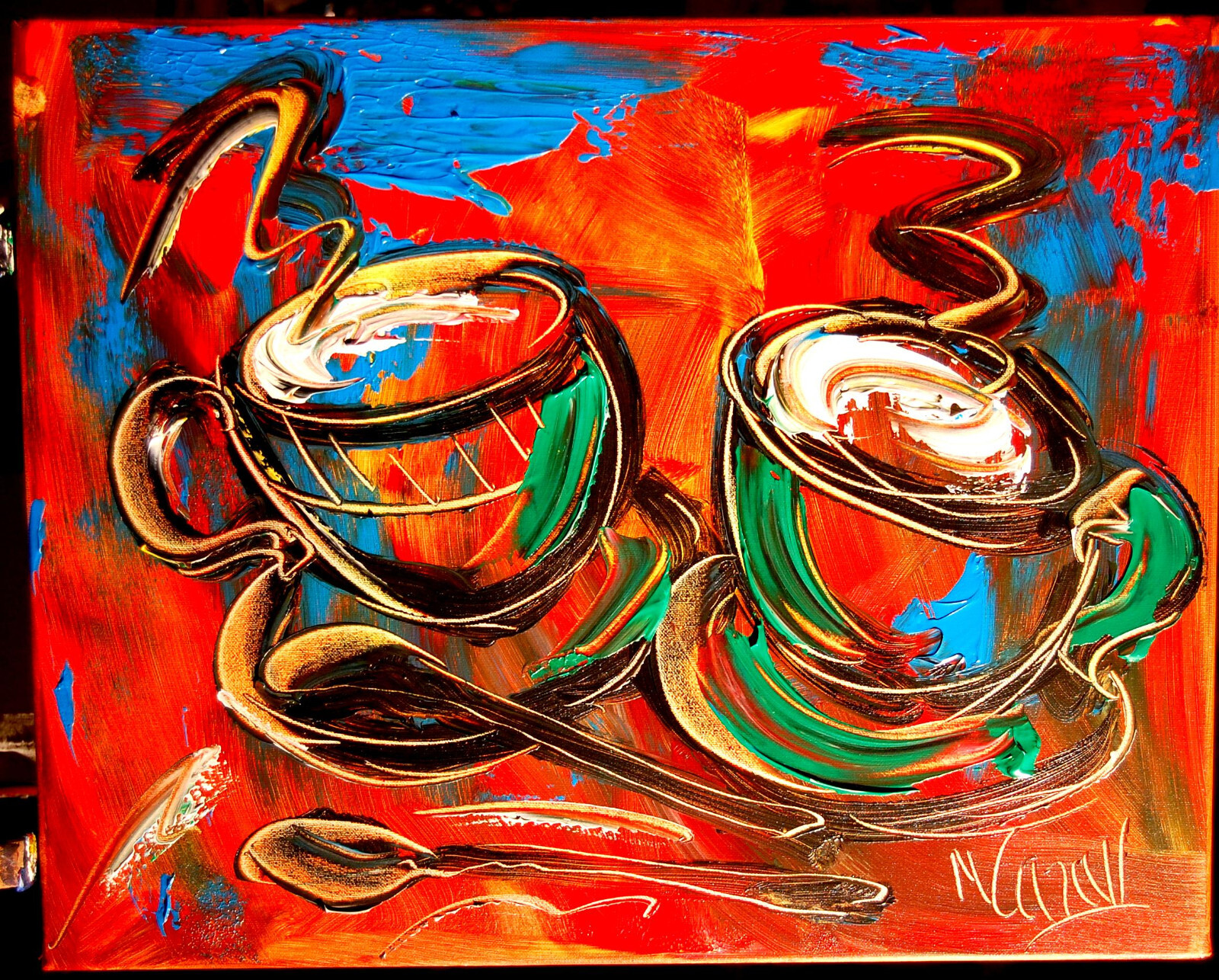 IMPRESSIONIST MODERN ART STRETCHED CANVAS  MUSIC COFFEE LANDSCAPE