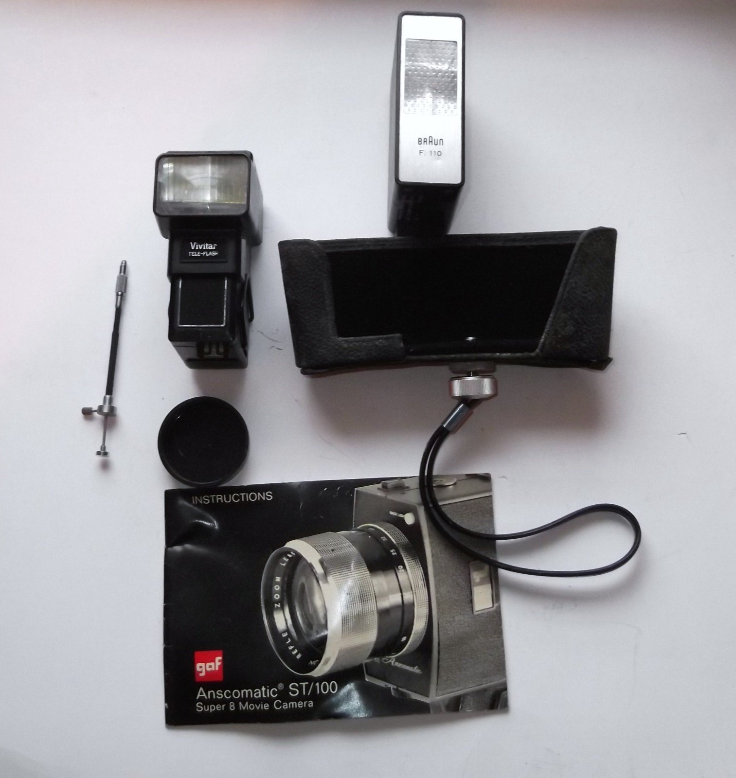 Vintage Film Camera Part Lot Flash Shutter Release Gaf Movie Camera manual Case
