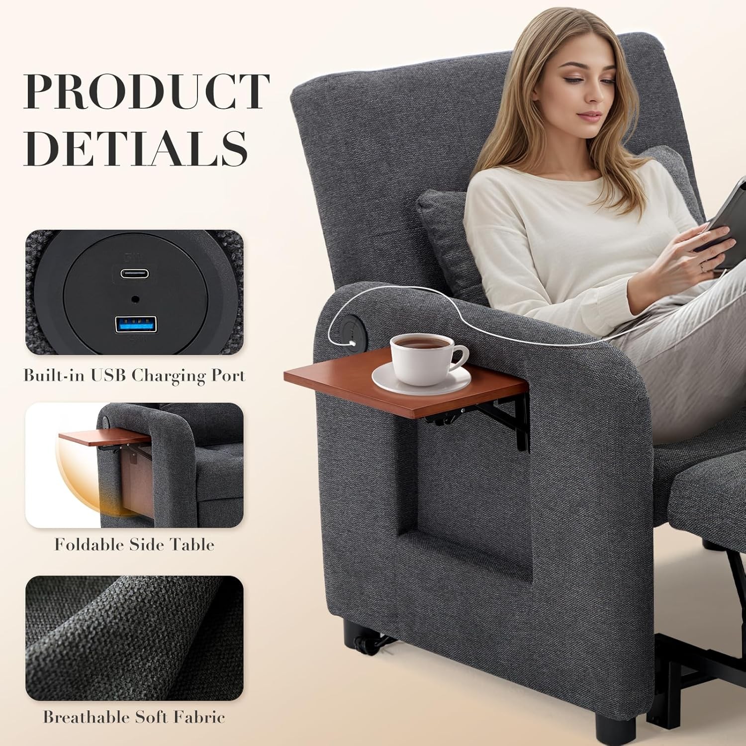Convertible Sleeper Chair-Fabric Futon Sofa Bed Single Sleeper Sofa Small Couch
