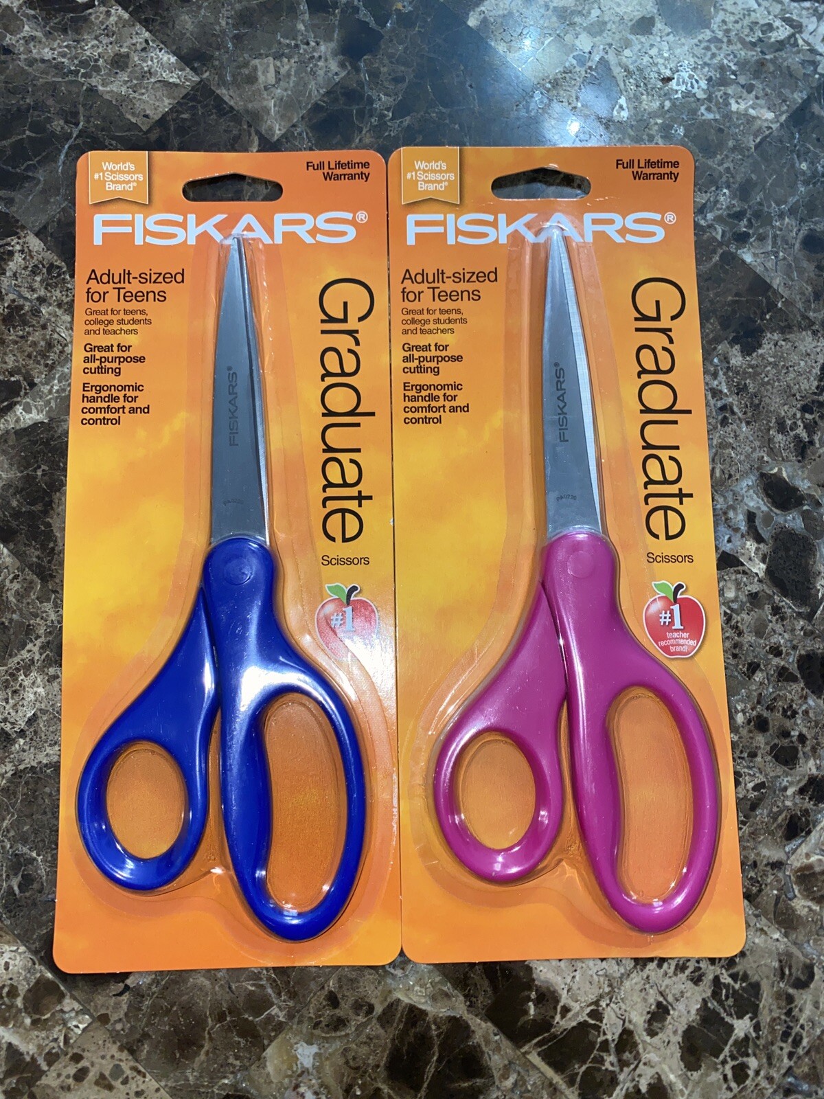 2-Pack Fiskars Graduate Scissors 8" Pink & Blue #153580   - Free Shipping -