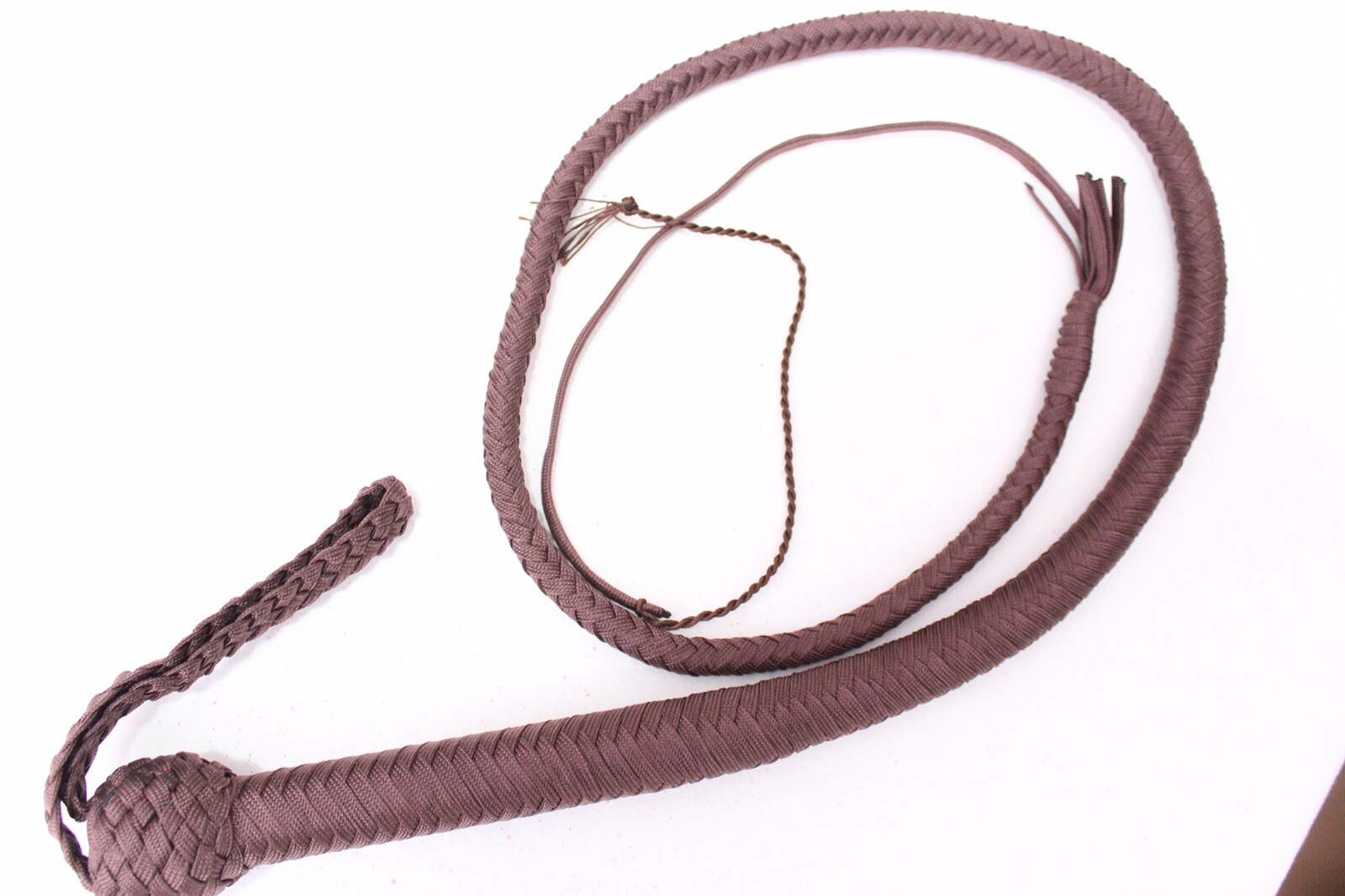 Bullwhip 4 Ft Long, 12 Plaited Nylon Weaving Whip, Dark Brown, Hand Crafted