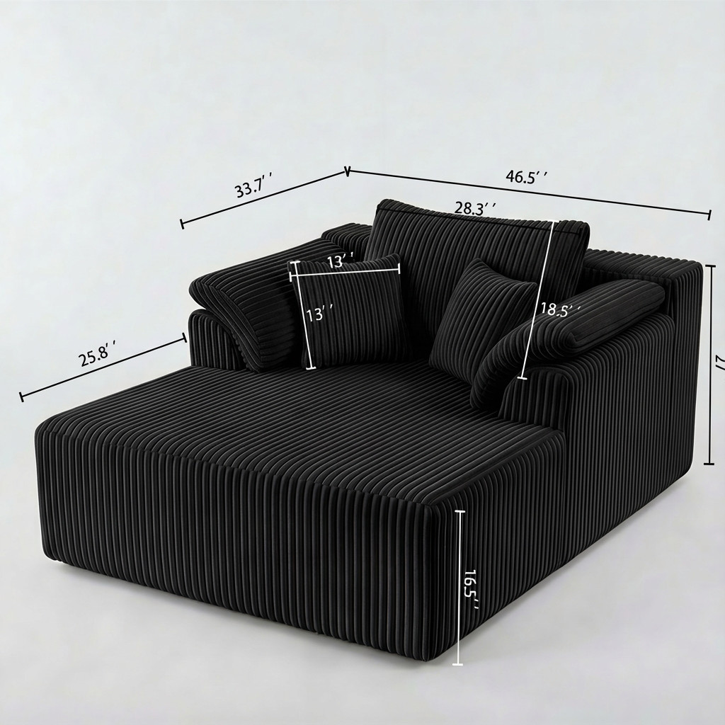60-inch indoor oversized corduroy lounge chair, no assembly required (black)