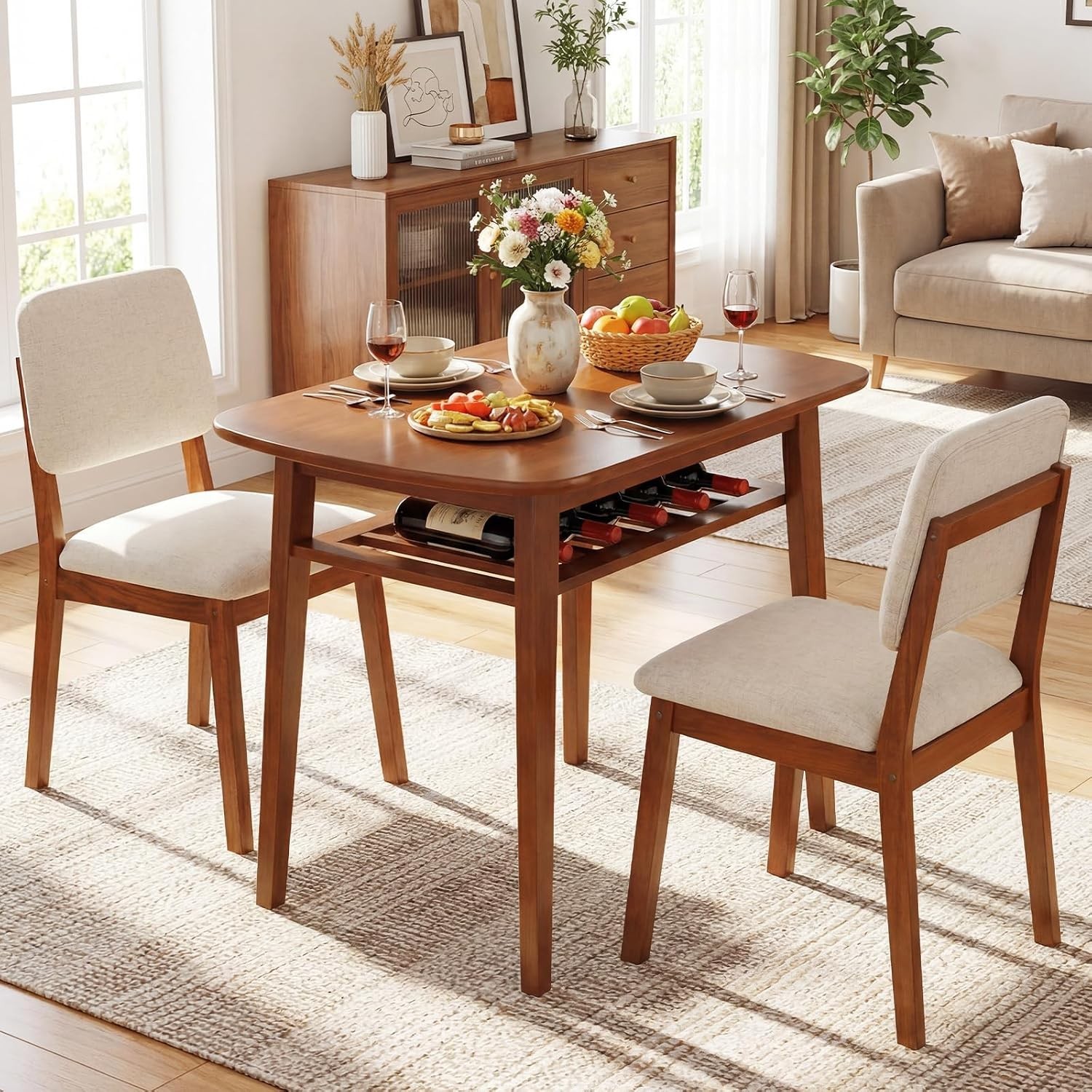 Dining Table Set 2 Space Saving Kitchen Table & Chairs Set w/Rubber Wood Frame