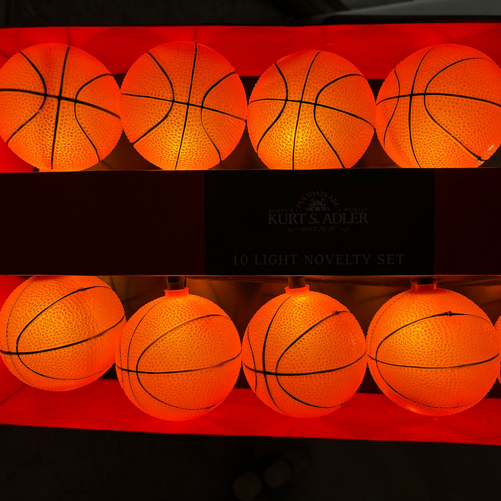 Basketball Balls Novelty String Lights Strand of 10 Lights Kurt S. Adler Tested