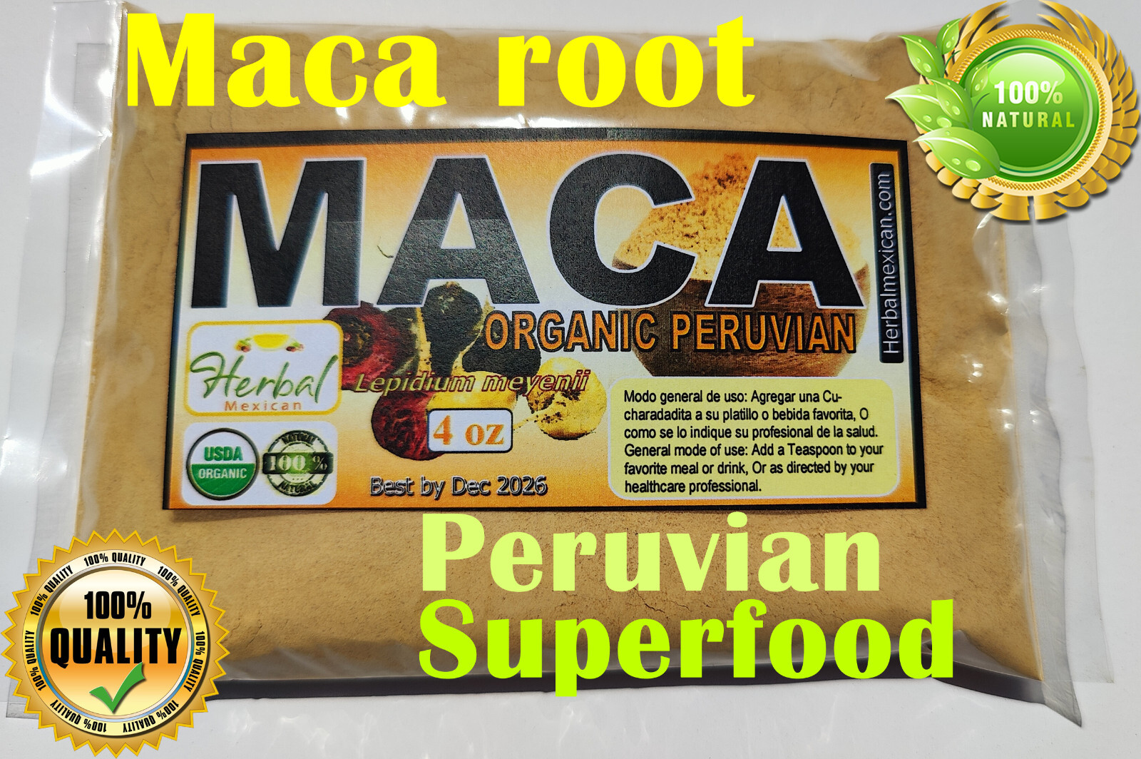 4oz Maca, maca root powder, organic yellow maca powder, peruvian raw maca root !
