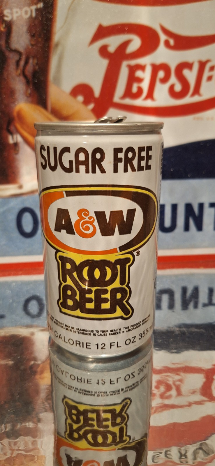 🍺 A&W Sugar Free Root Beer Cola Soda Pop Can Prop Empty 70's 80's