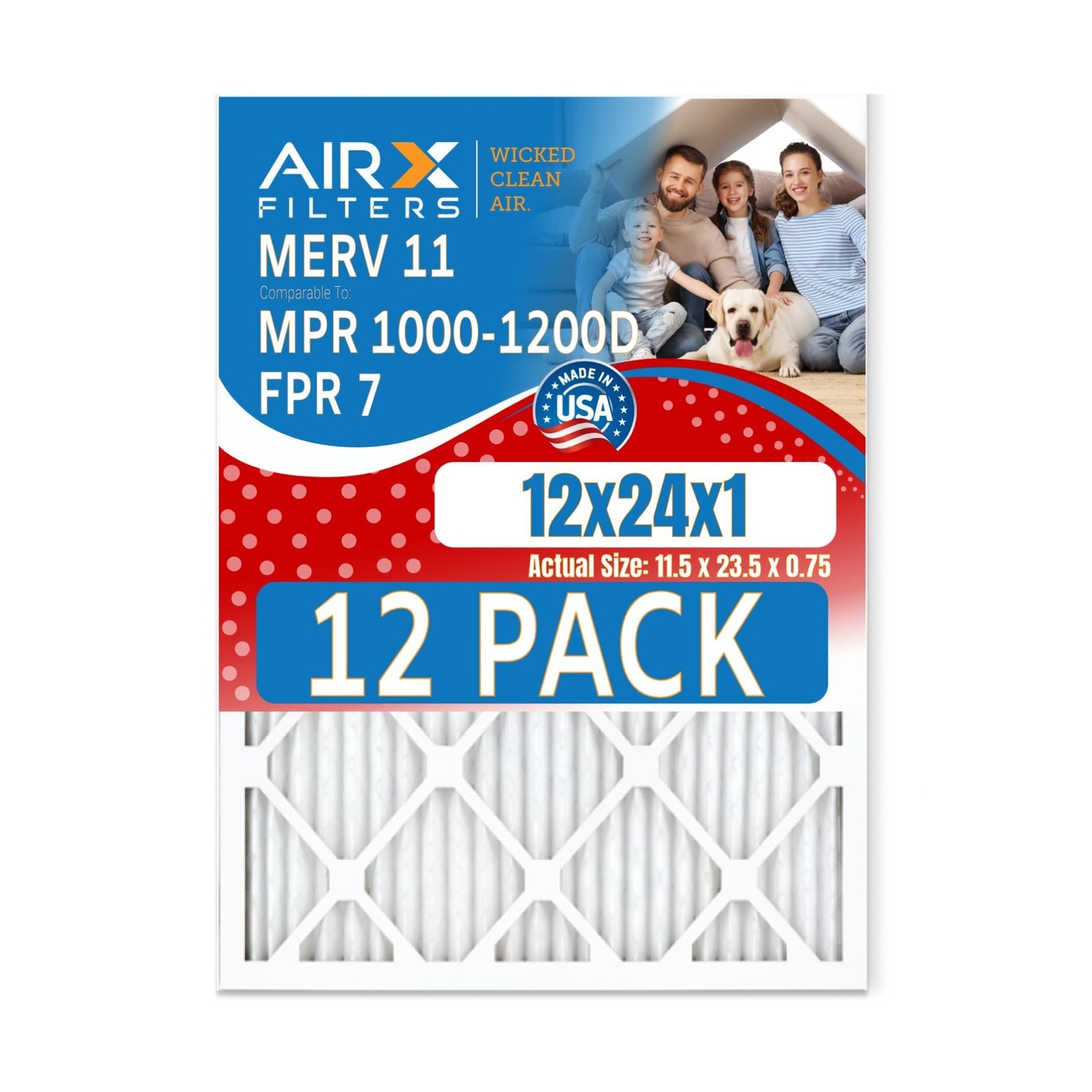12x24x1 Air Filter MERV 11 Rating, 12 Pack of Furnace Filters Comparable to M...