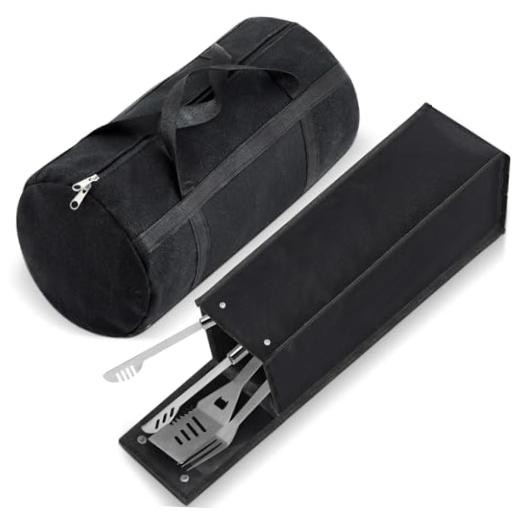 2 Pcs Grill Utensil Storage Bag 20" Extra Thick Canvas Barbecue Grill Black