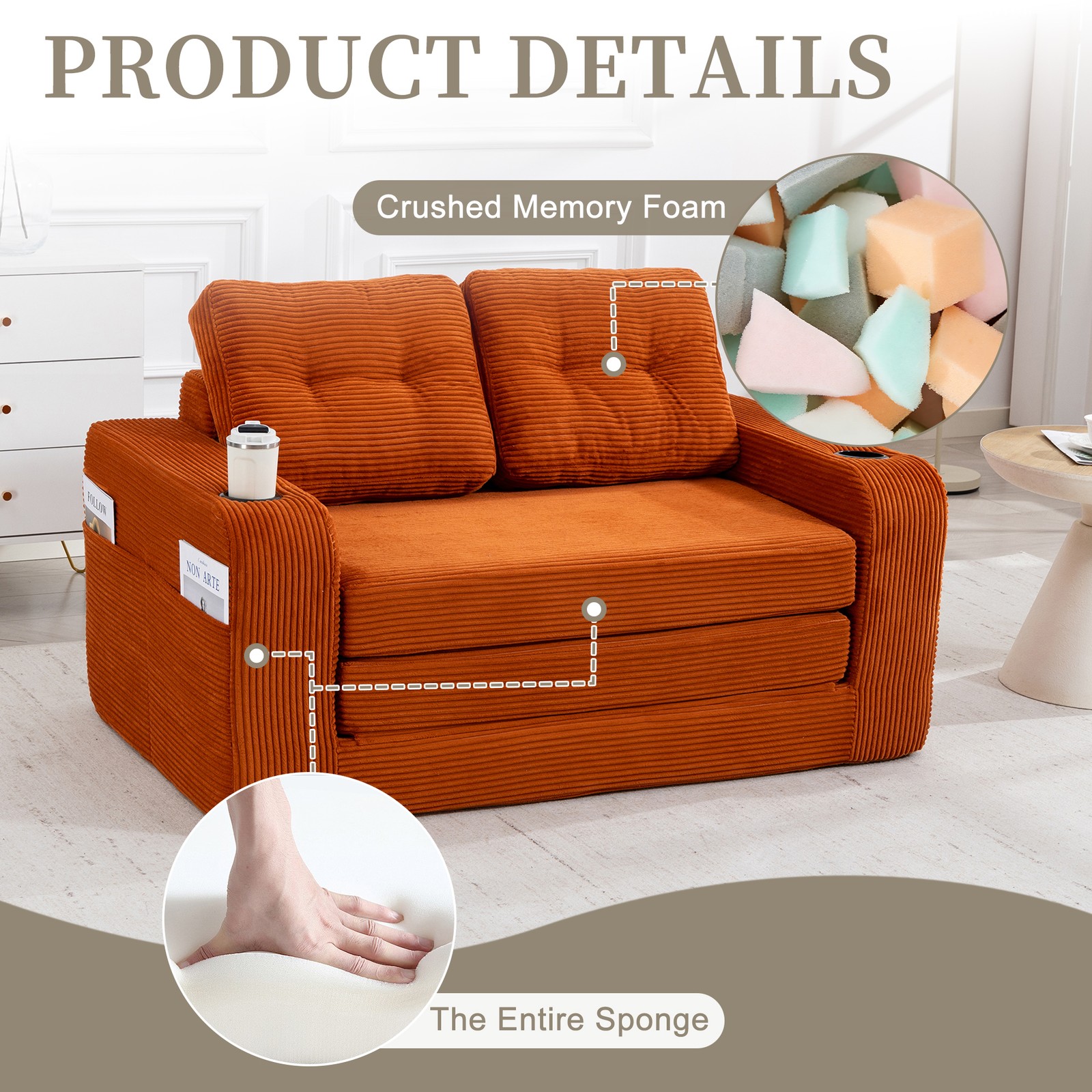 Convertible Sofa Bed,Expandable double Sofa Bed,2 in 1 Convertible Sofa Bed,F