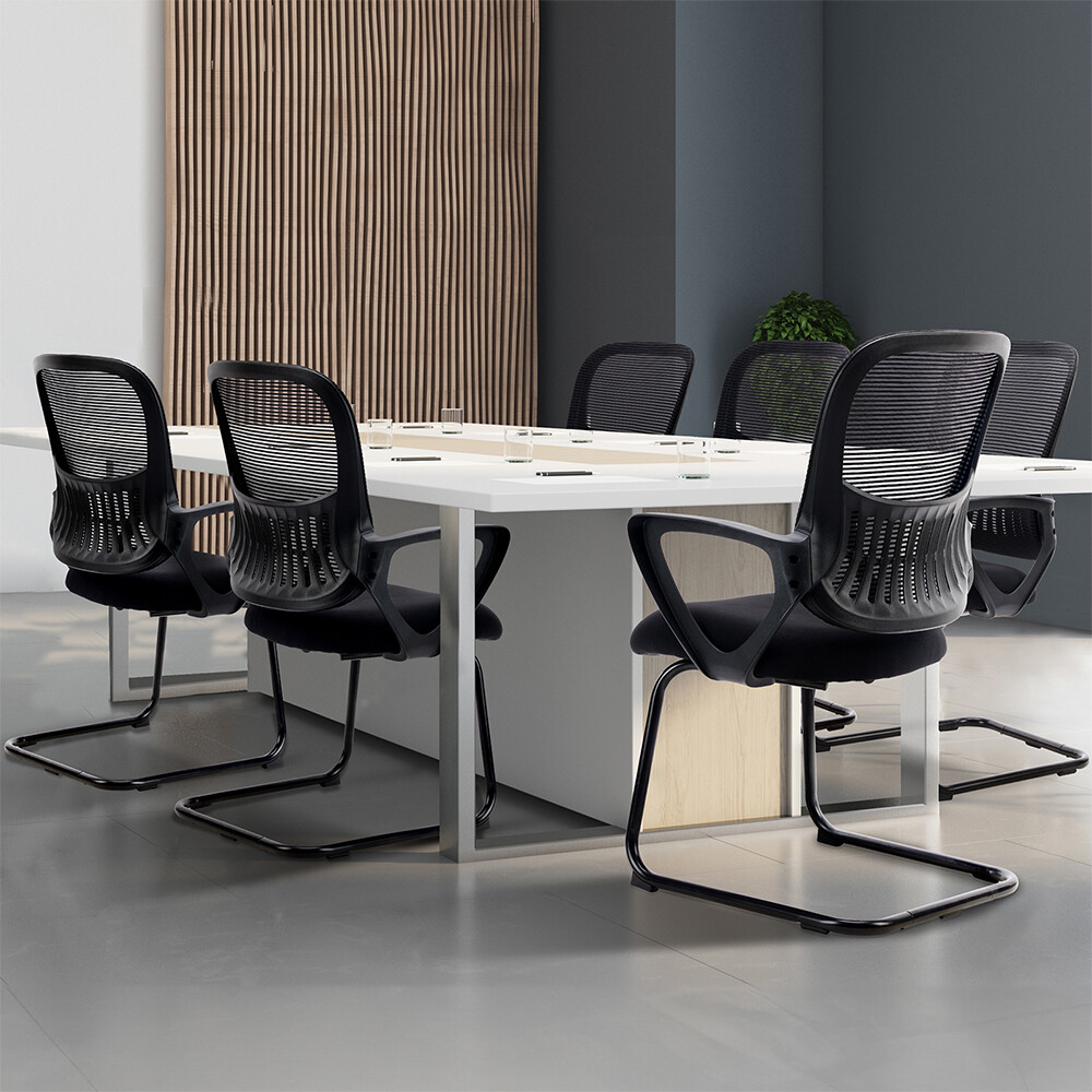 2 Pack Ergonomic Armrest Mesh Mid-Back Office Chair, No Wheels for Computer Desk