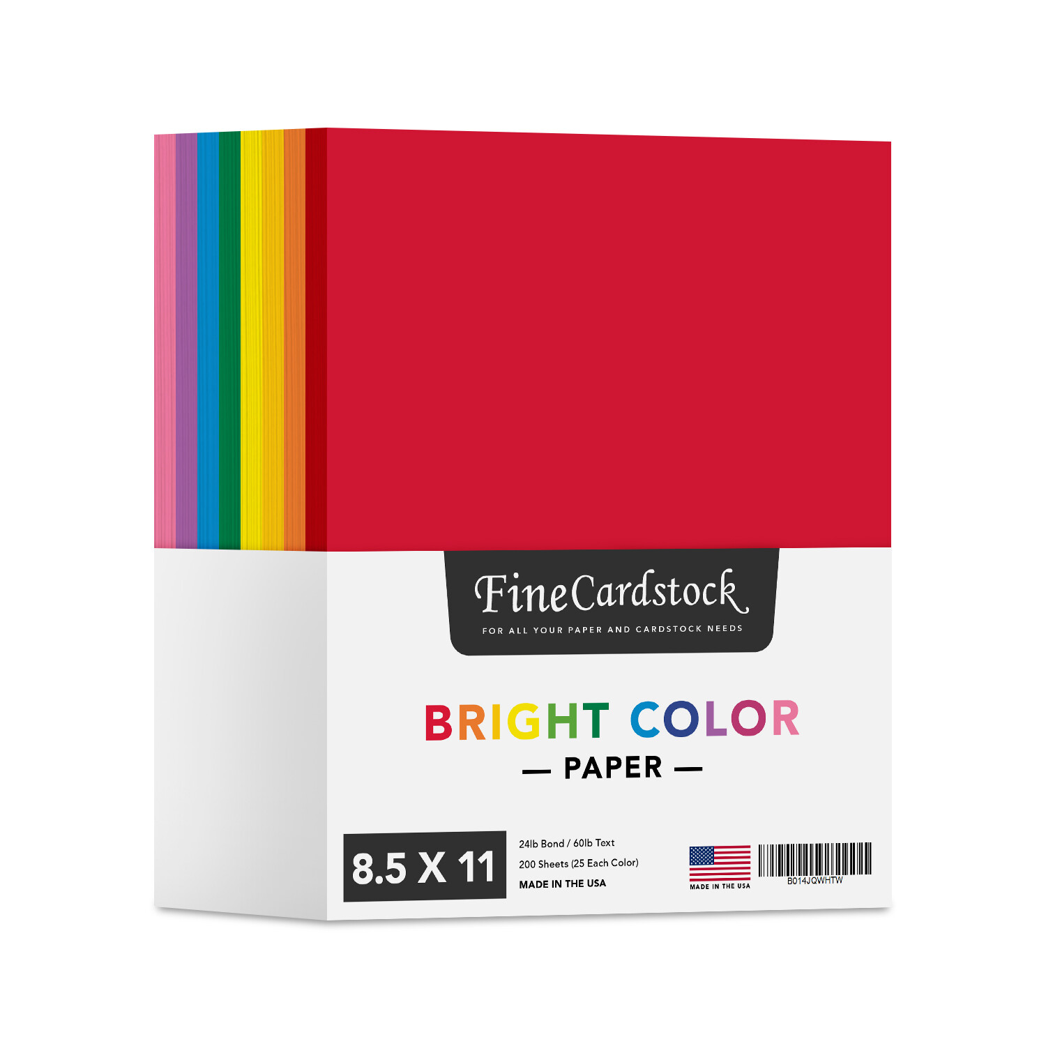 Bright Color Paper - 8 Assortment Colors (25 Each Color) - 24lb - 200 Sheets