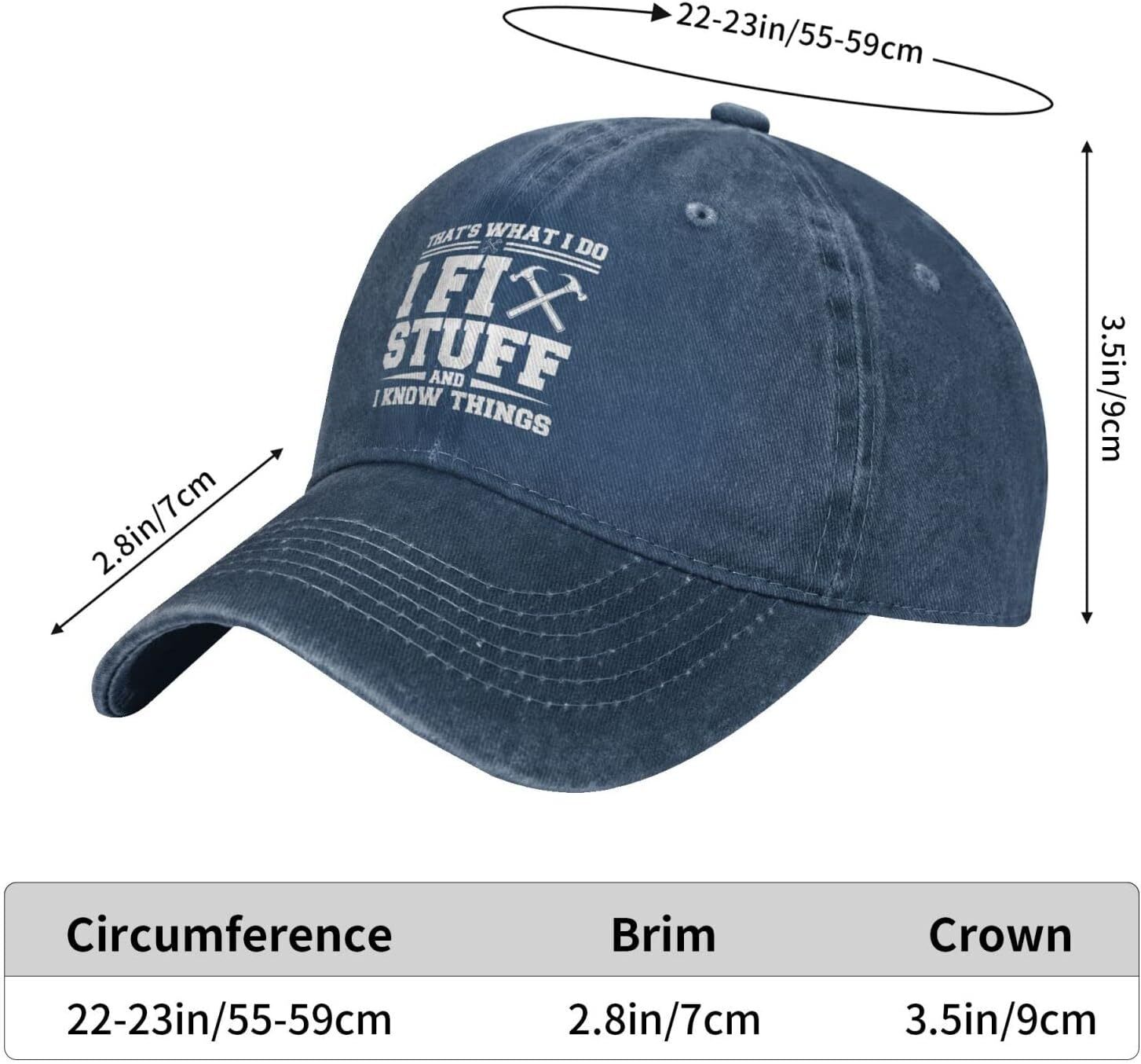 I Fix Stuff and I Know Things Hat for Men I One Size, Navy Blue