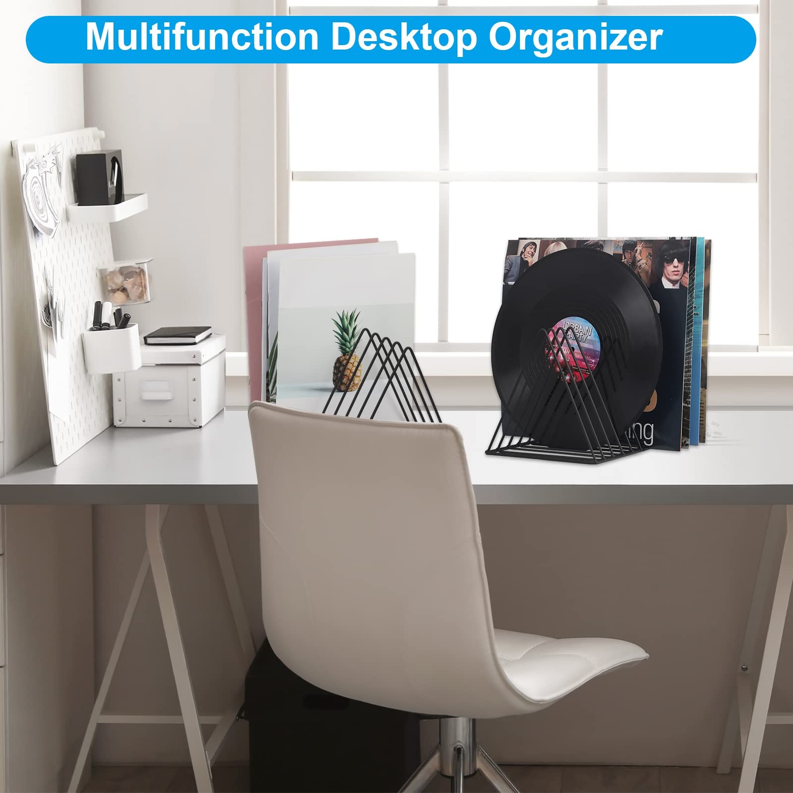 Vinyl Record Holder Storage, 9 Slot Metal Magazine Book Album Display Rack, S...