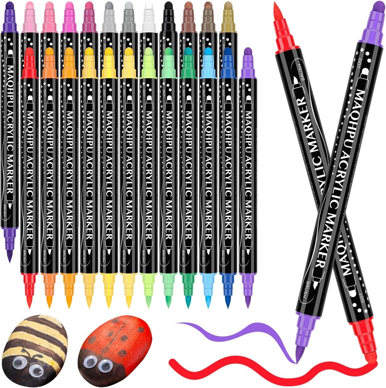 Acrylic Paint Pens, Arts and Crafts for Kids 24 Colours Dual Tip Acrylic Markers