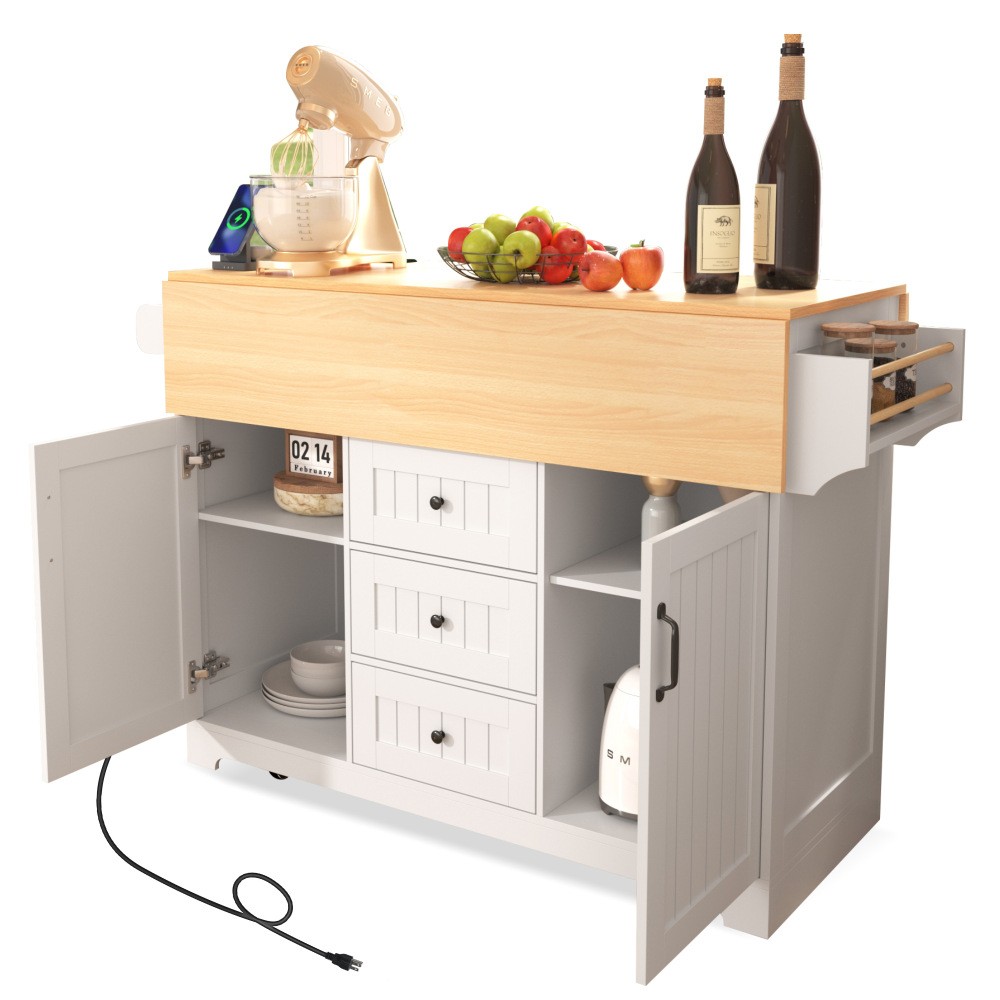 Large Kitchen Island with 2 Drop Leaf Rolling Kitchen Cart Storage Dining Table