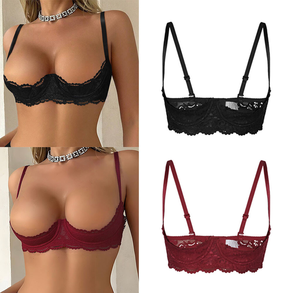 Womens Sexy Open Nipple Lace Half Cup Bra Sexy Lingerie Hollow Out Adjustable  ~