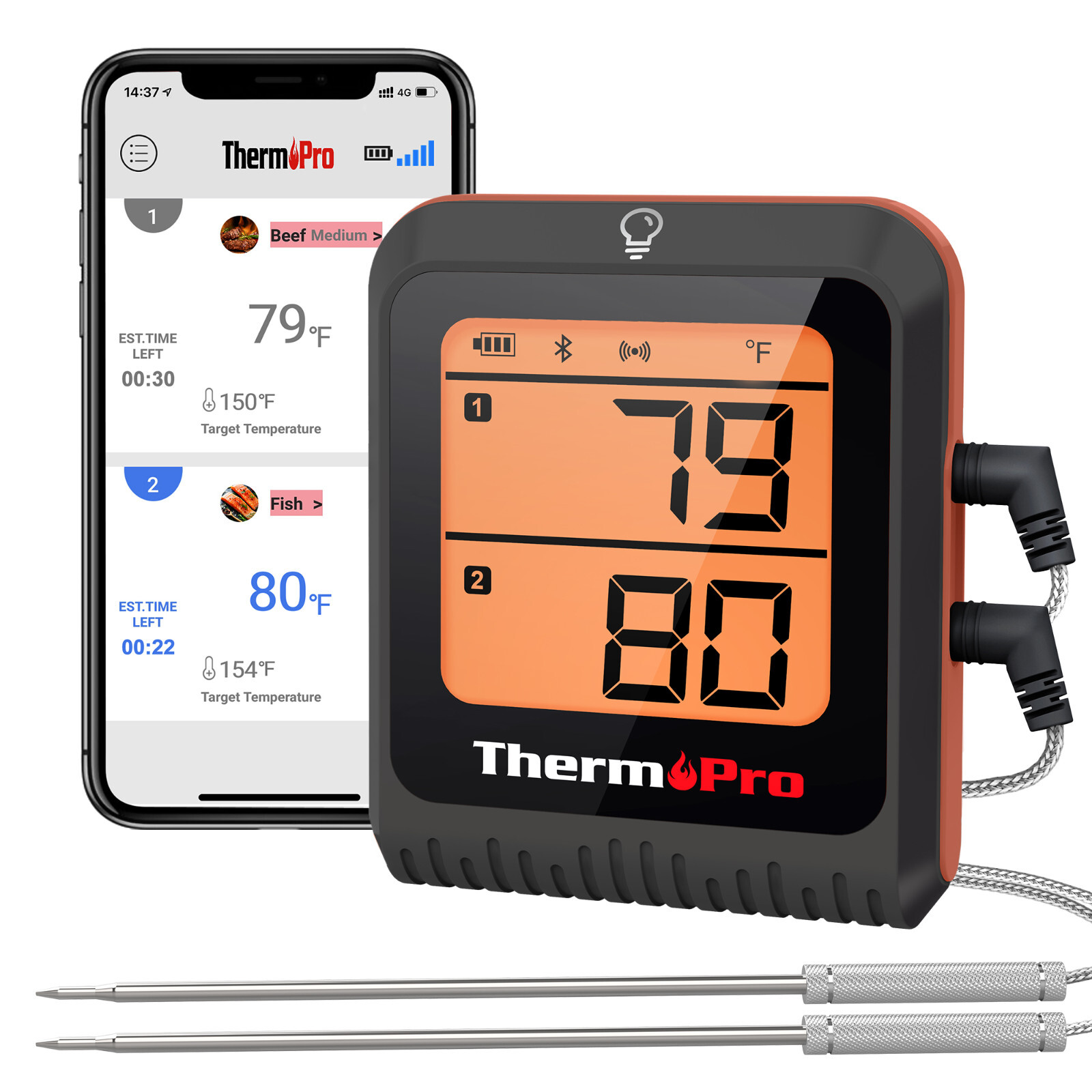 ThermoPro 500ft Long Range Bluetooth Meat Thermometer Wireless Grill Dual Probe