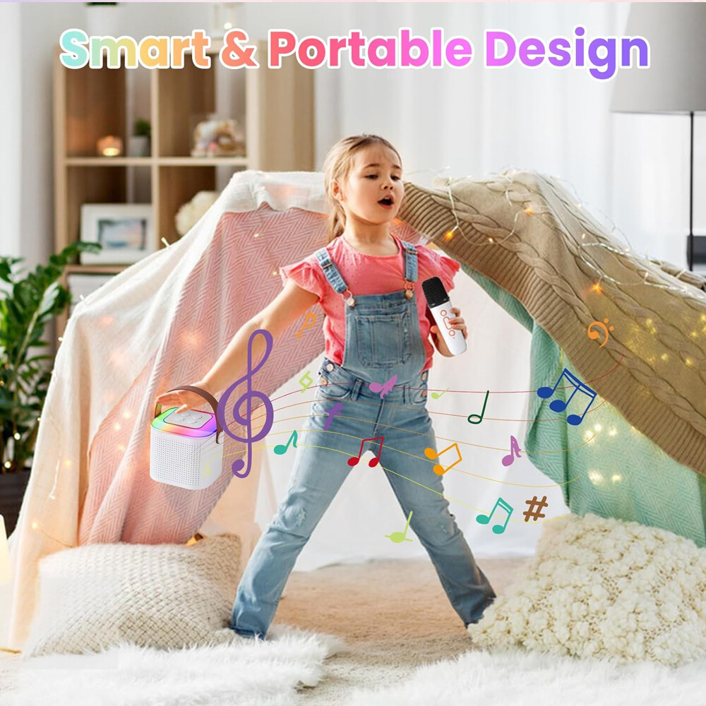 Mini Kids Karaoke Machine Portable Bluetooth Speaker with 2 Wireless Microphone