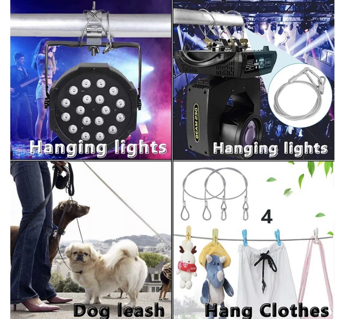 25Pack Stage Light Safety Cables 47”, Stainless Steel Security Cable.Multi Use