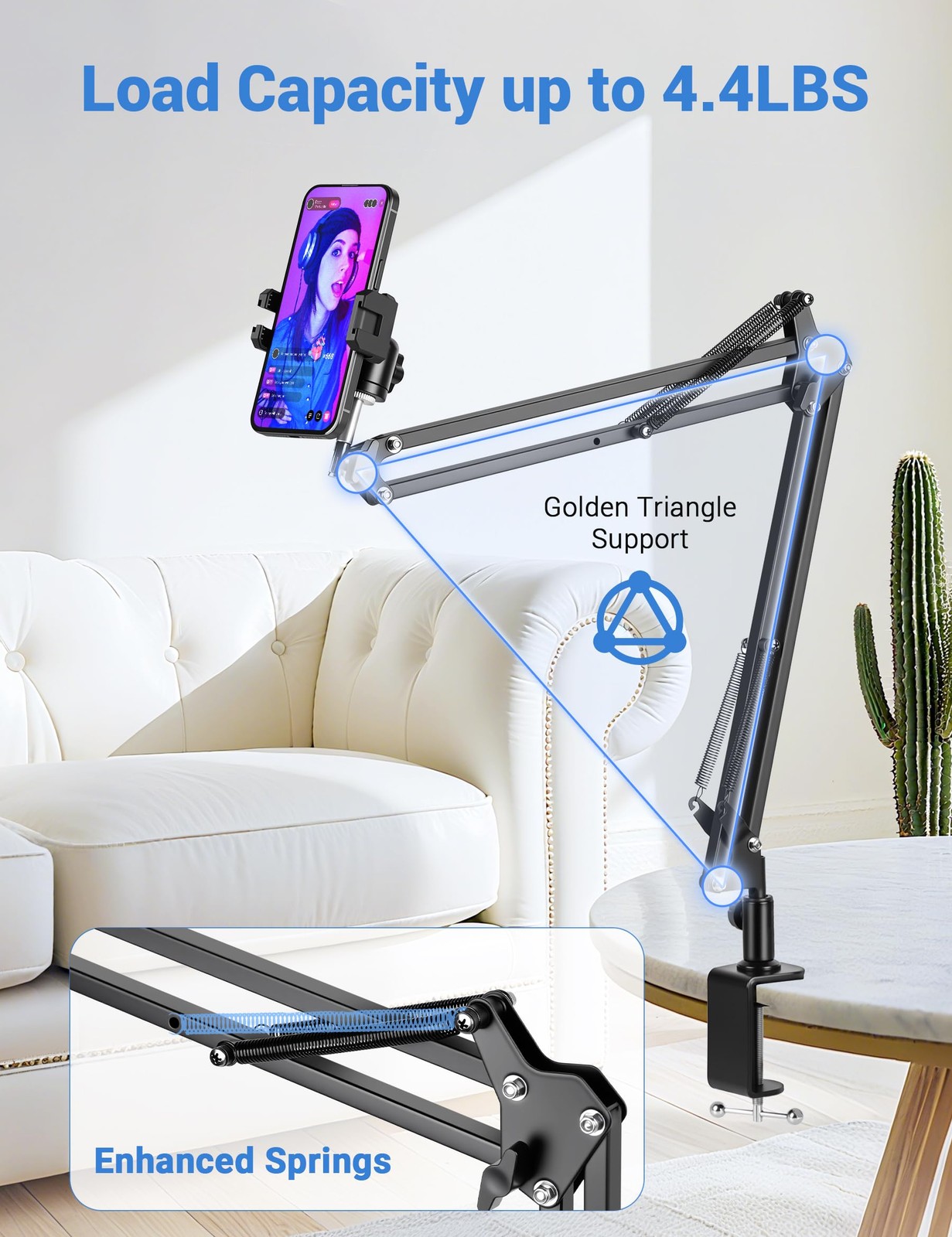 Evekea Overhead Camera Mount, Desk Mount with 360° Adjustable Black