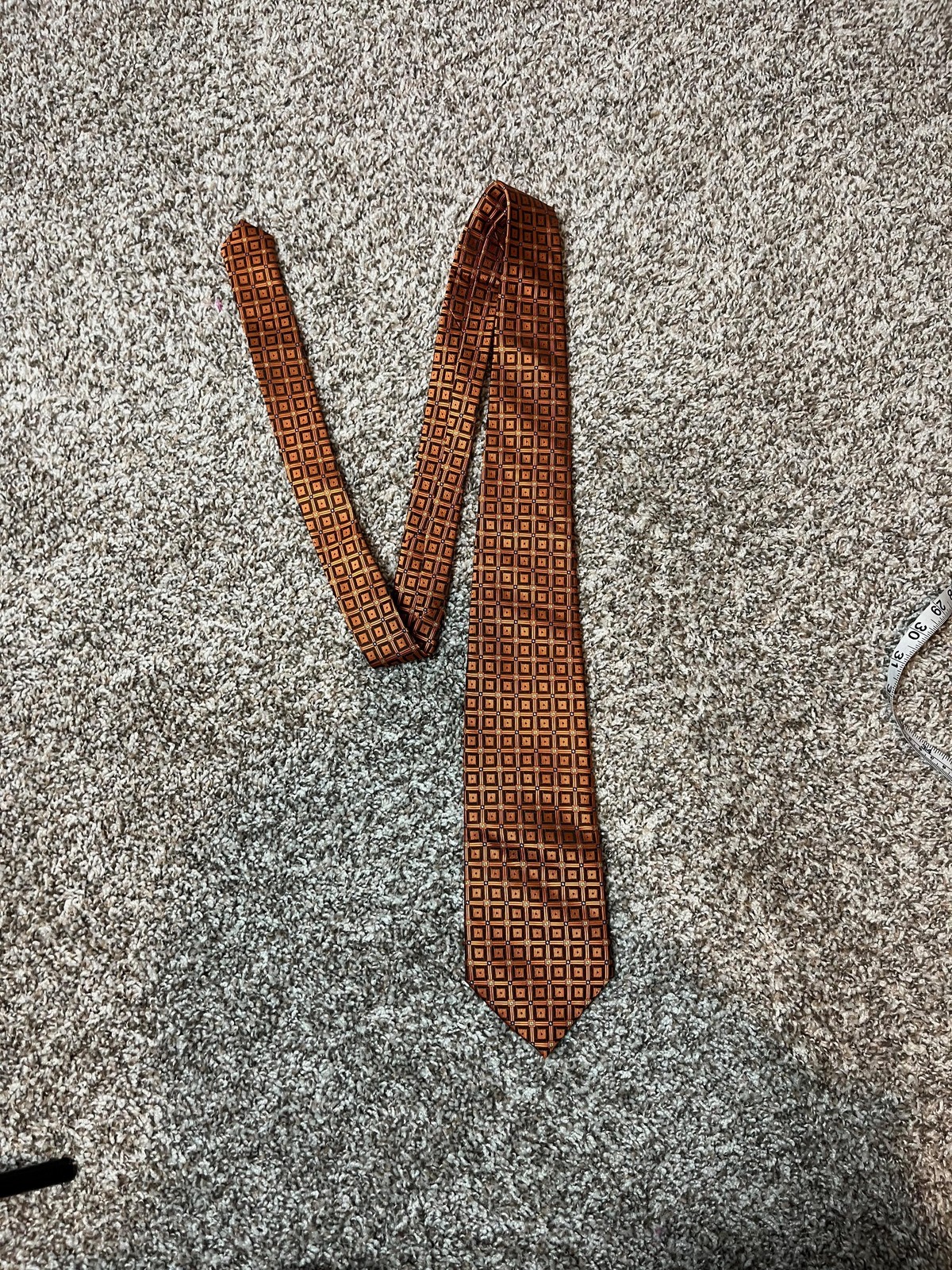 Giorgio Armani Tie Mens One Size Orange Geometric Handmade Woven Made Italy