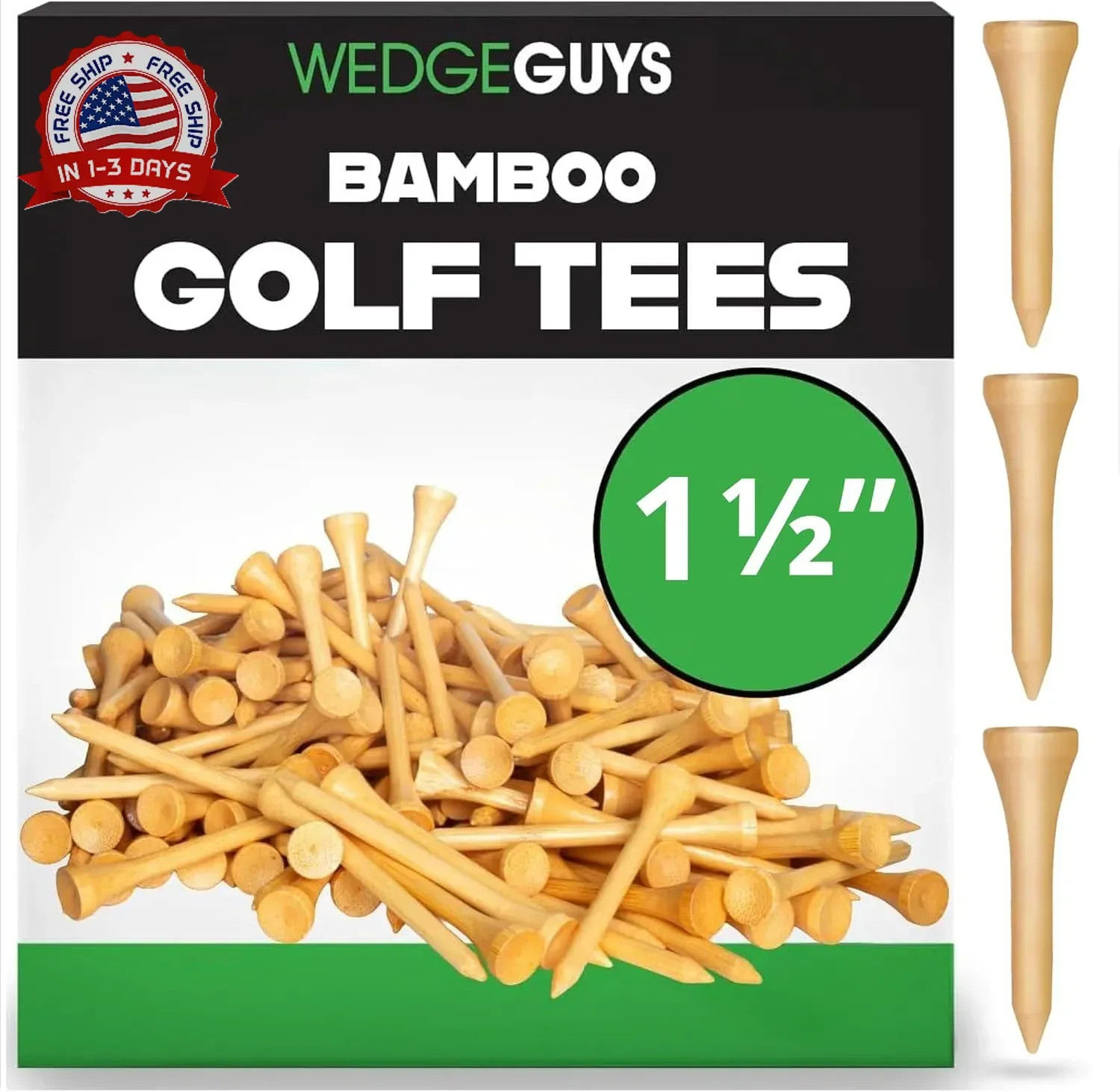 Bamboo Golf Tees 1-1/2 Inch 100 Pcs Heavy-Duty Biodegradable for Golf Driving Ra