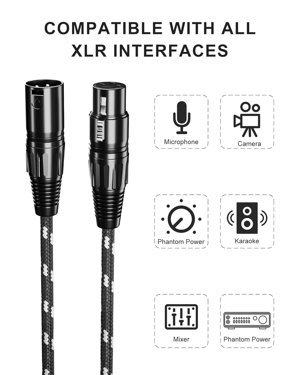 XLR Cables 50 ft 2 Pack Durable Nylon Braided XLR Microphone Cable, Mic Cable...