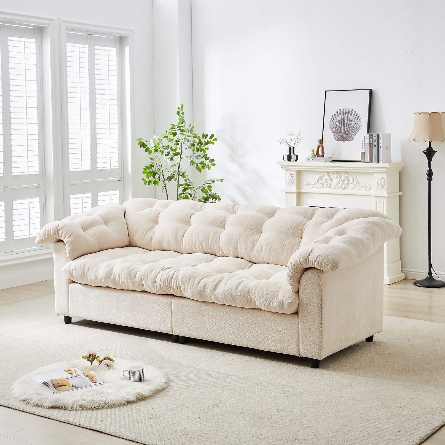 Modern Chenille Deep Seat Sofa 3 Seater Luxury Upholstered Couch with Armrests