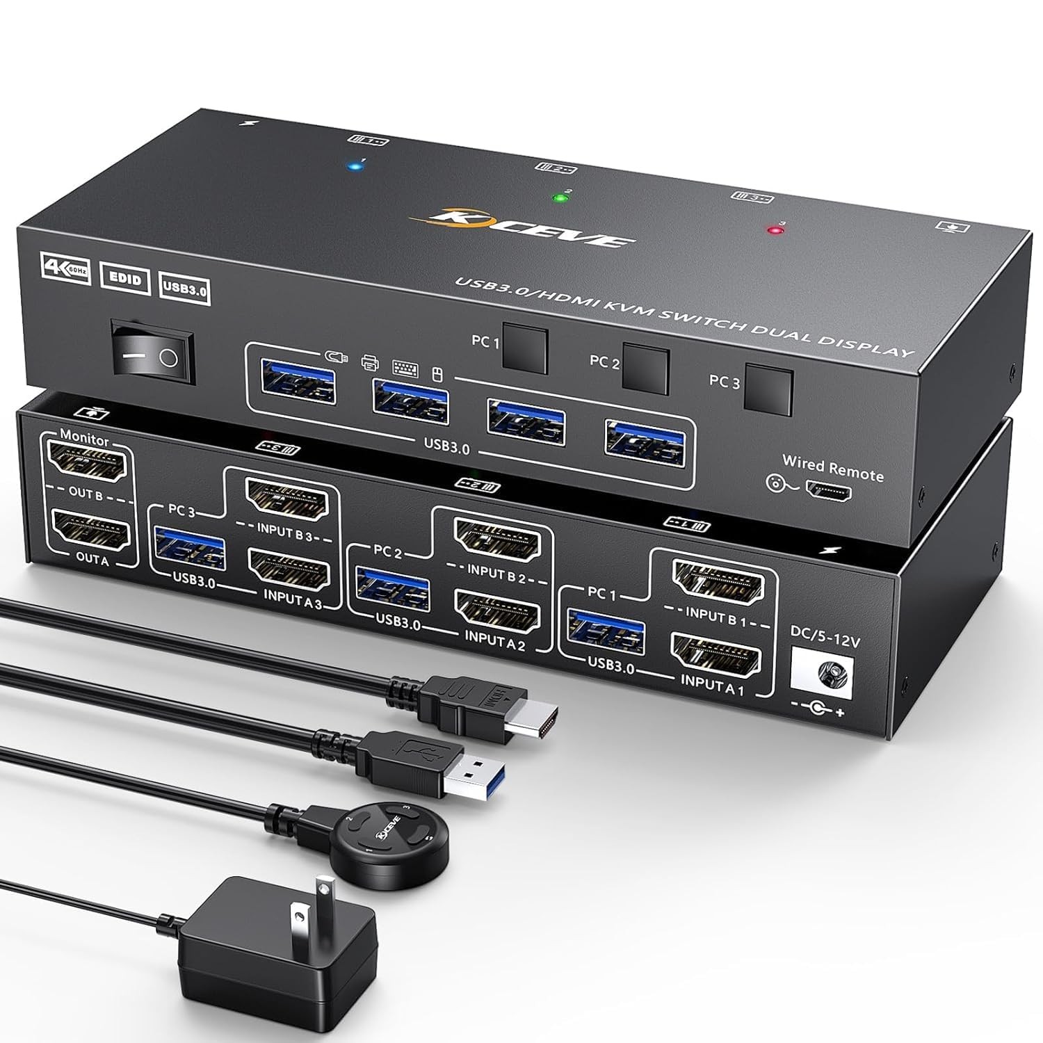 3 Computers 2 Monitors KVM Switch, Reyoten HDMI2.1 KVM Support 4K60Hz 2K144Hz...