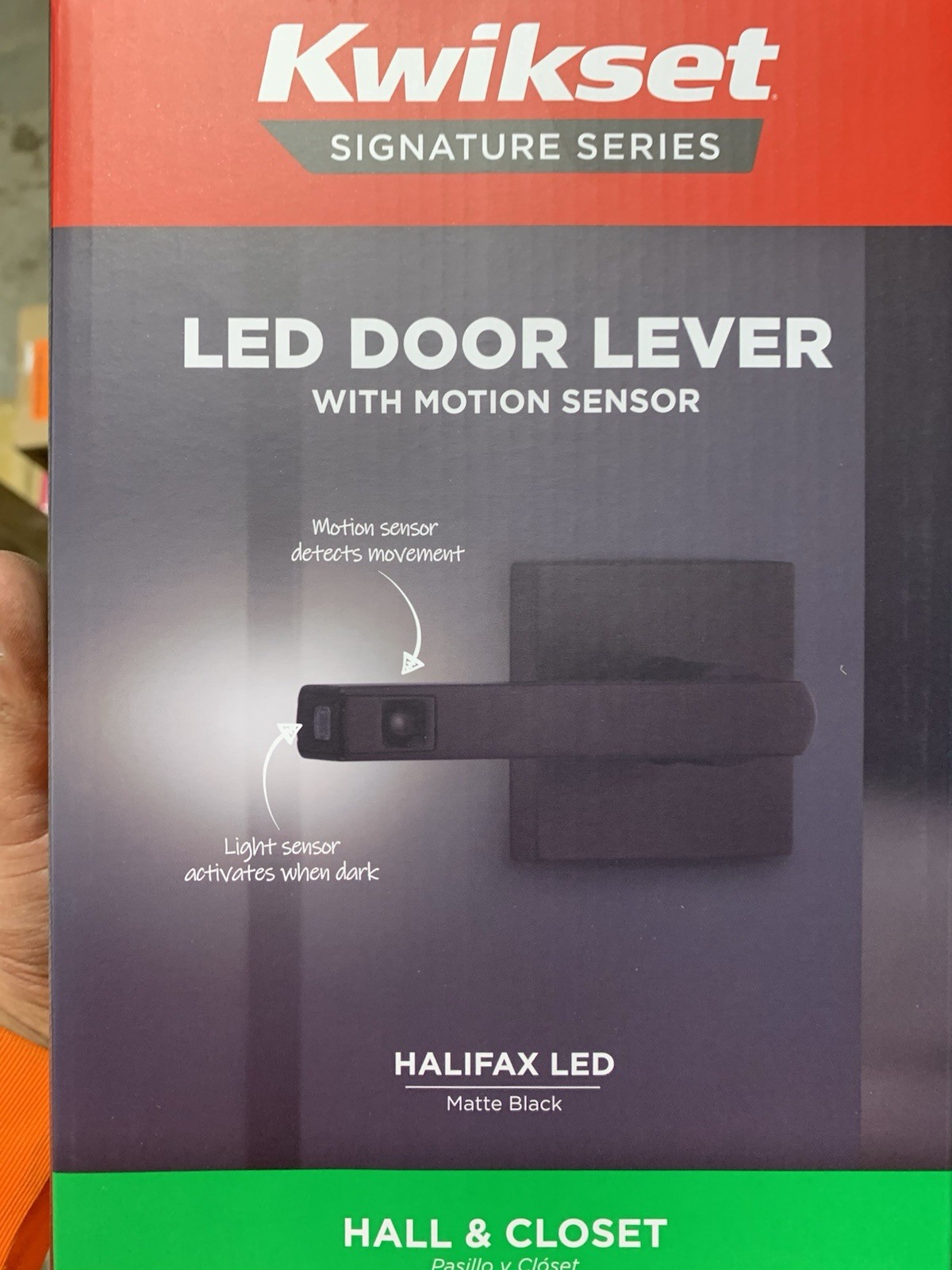 Kwikset Halifax LED Motion Sensor Door Handle, Matte Black Hall And Closet