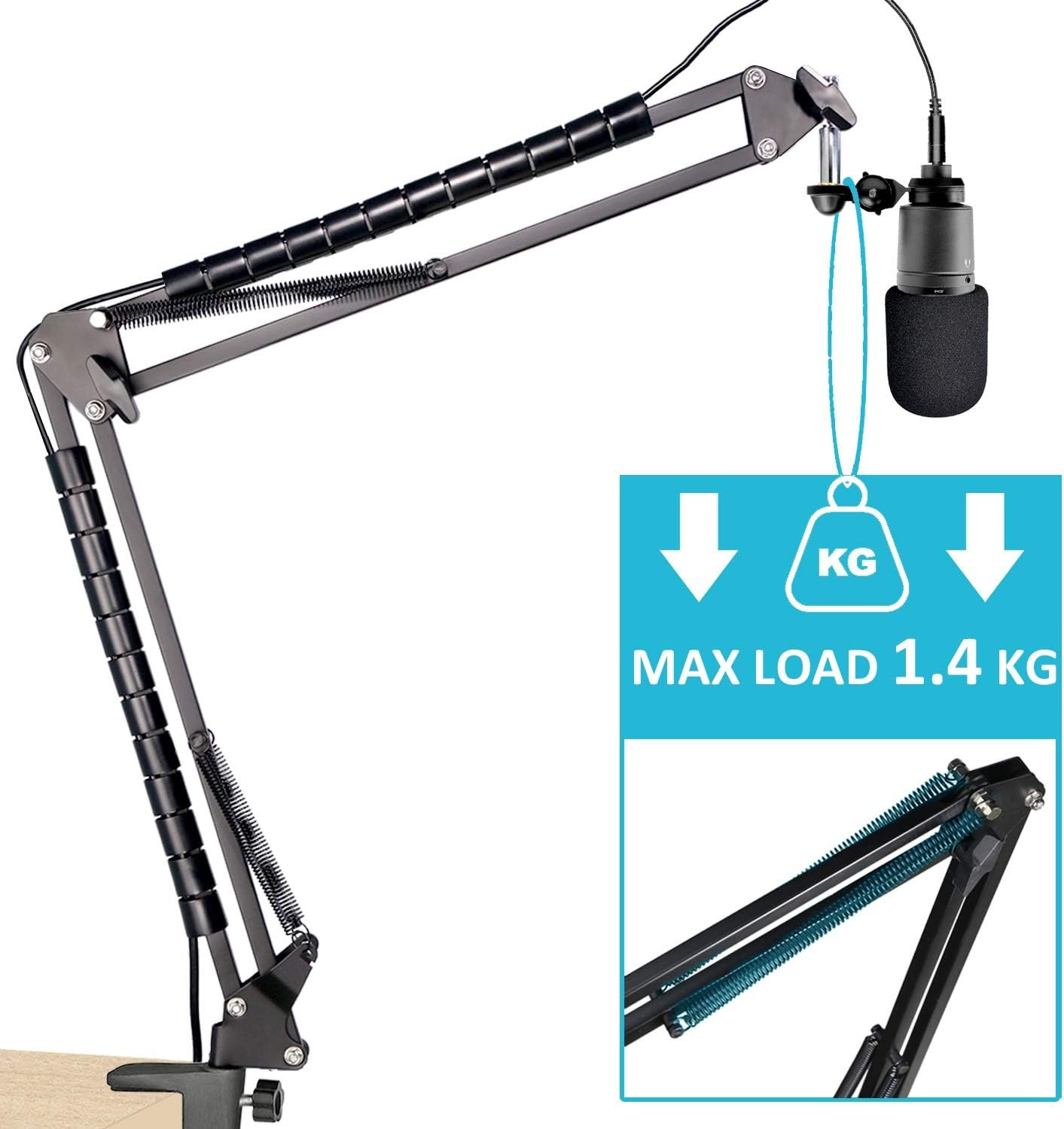 AT2020 Mic Boom Arm Stand with Pop Filter and Cable Sleeve