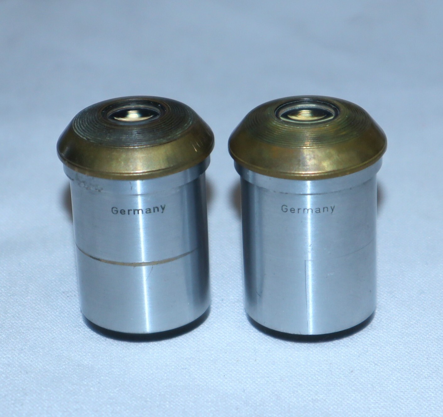 Microscope Eyepieces GERMANY | *Vintage* PAIR 10x WF Brass Lens Zeiss Wolfe?