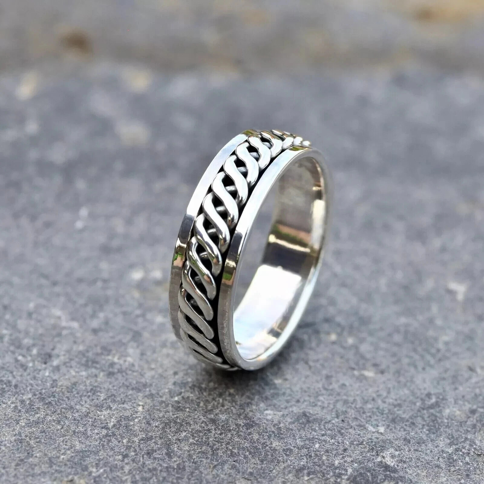 Mens Womens Plain 925 Sterling Silver Celtic Spinning Worry Band Ring 6mm