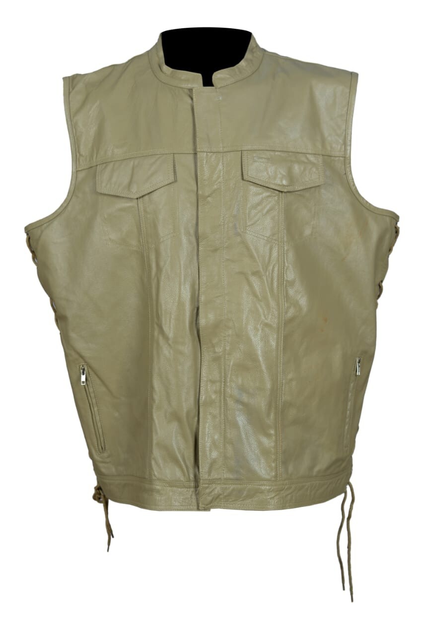 SOA Men's Leather Vest Anarchy Motorcycle Biker Club Concealed Carry Outlaws