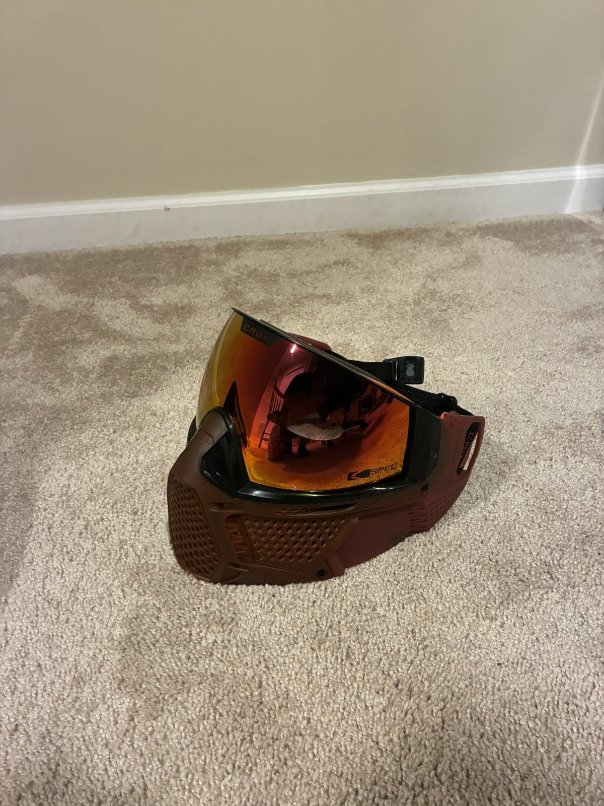 Carbon CRBN Zero Pro Paintball Mask More Coverage Blood Red + Red & Clear Lens