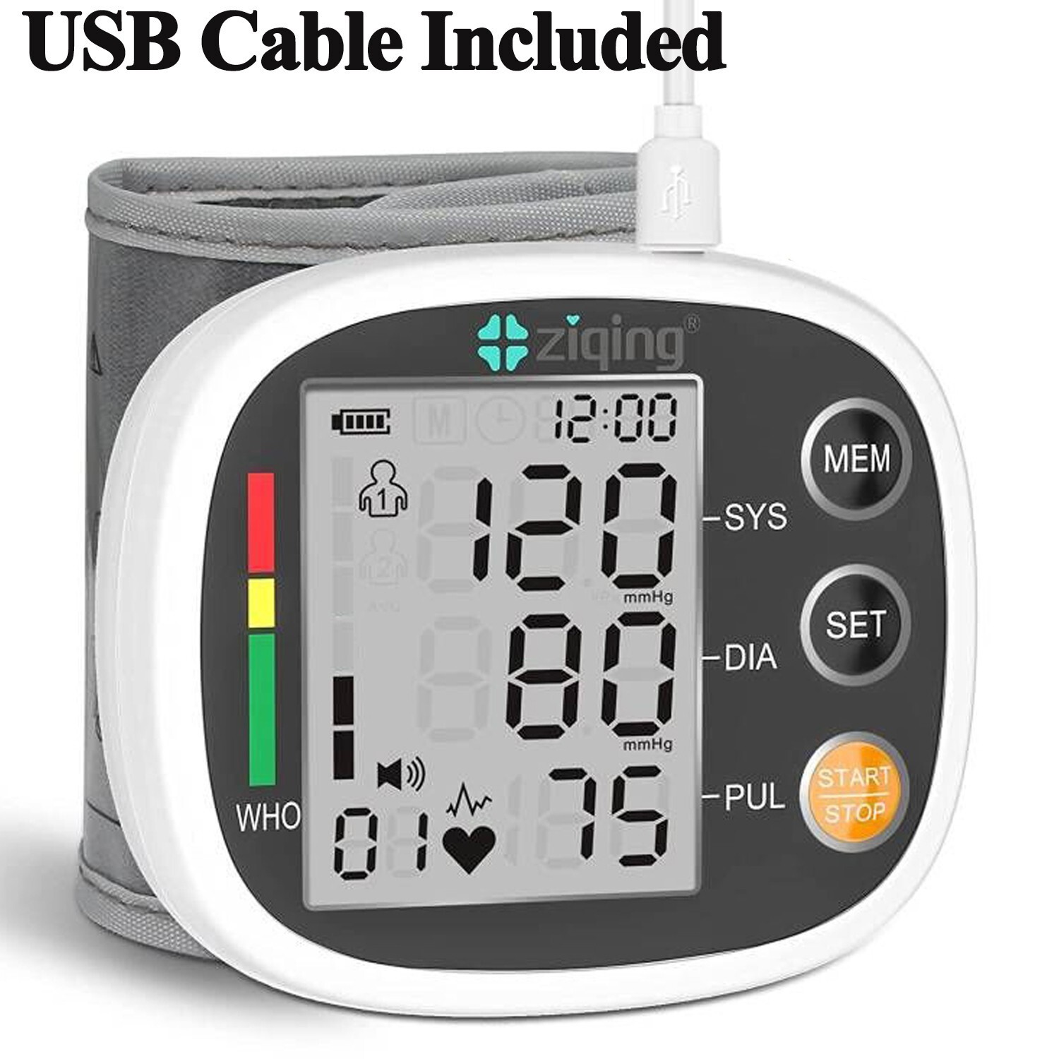 Rechargeable Voice Wrist Blood Pressure Monitor Digital Automatic Heart Rate