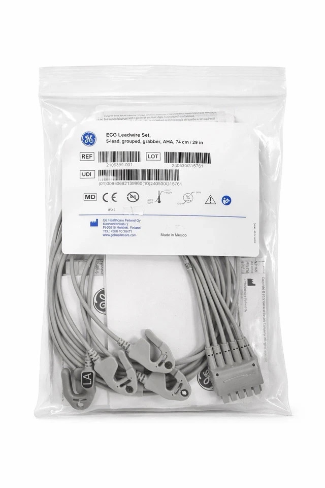 GE Leadwire Set 5-Lead AHA Grabber 74cm/29 in, 2106389-001