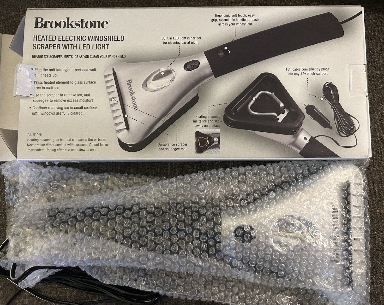Brookstone Heated Electric Windshield Scraper with LED Light - Snow Ice Melter