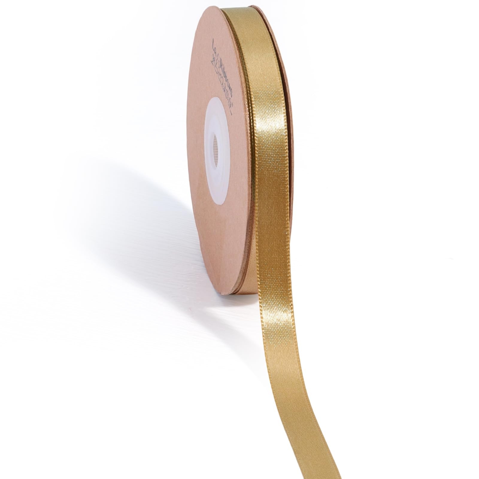 LaRibbons Gold Satin Ribbon 3/8 Inch 50 Yards inch x 50 Yards, Pale