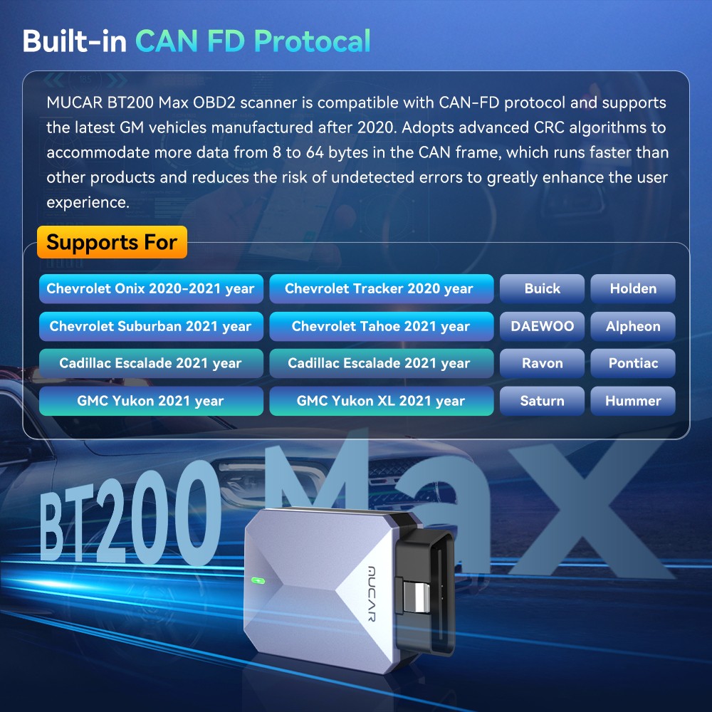 MUCAR BT200 MAX OBD2 Scanner Support ELM327 CANFD Full System Diagnostic Tools