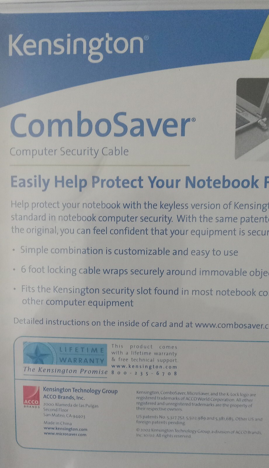 NEW Kensington 64050 ComboSaver Notebook Computer Security Cable Combo Lock